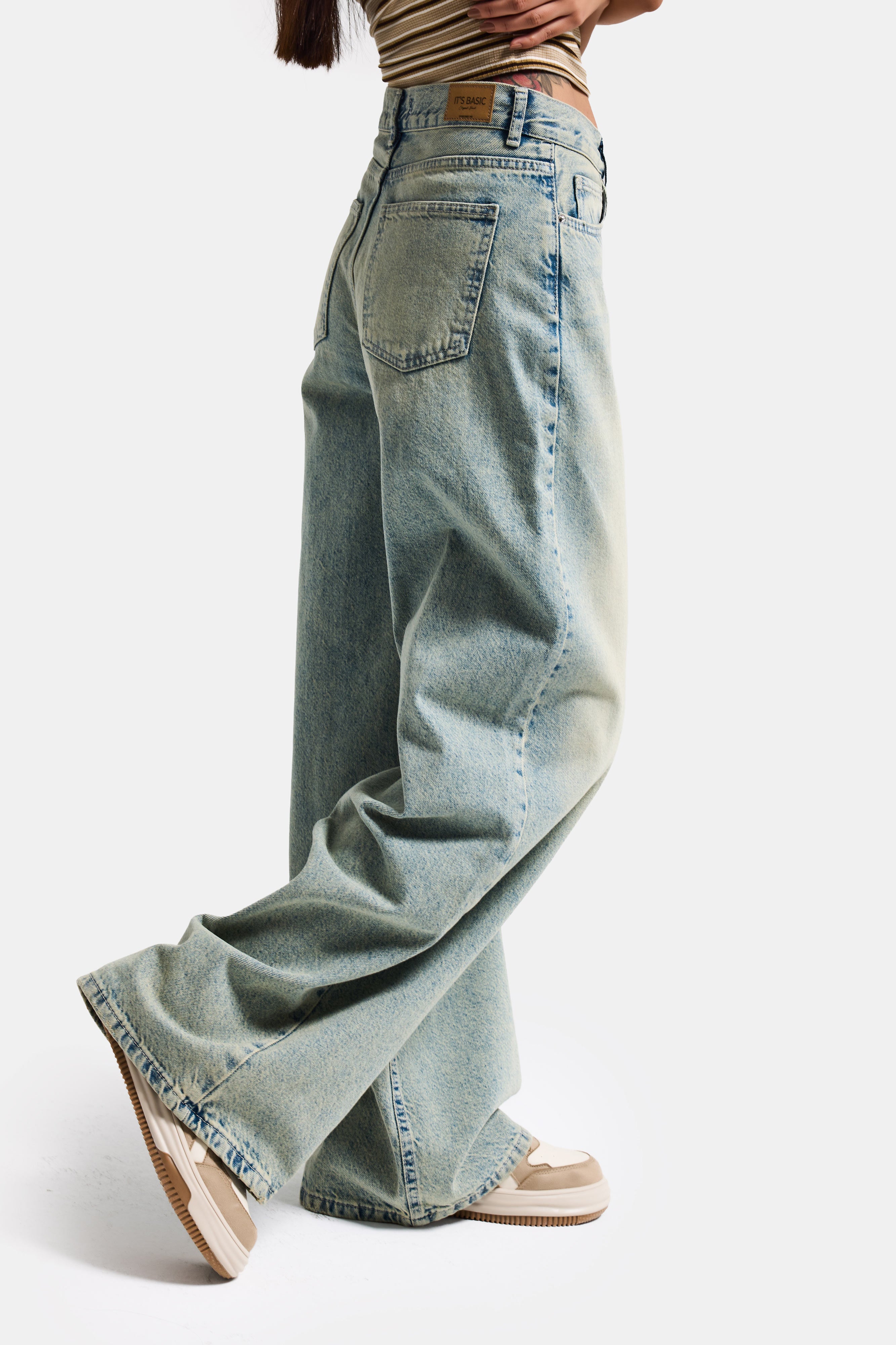 Kadın T.Kot Rengi 4s6-67 Wide Leg Loose Fit %100 Koton Denim Jean