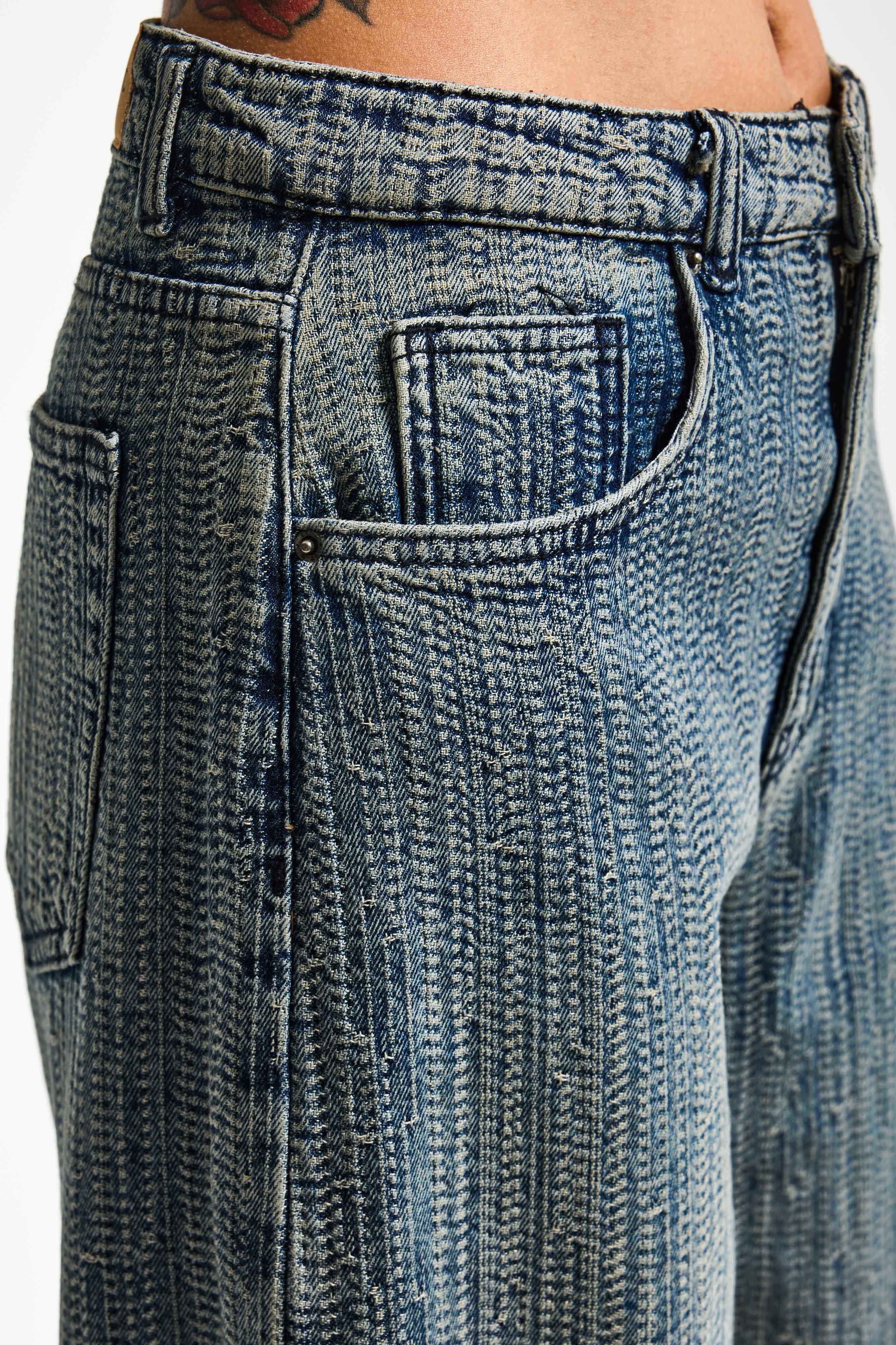 Kadın T.Kot Rengi 4w5-32 Süper Baggy Fit Özel Kumaş Tasarım Denim Jean