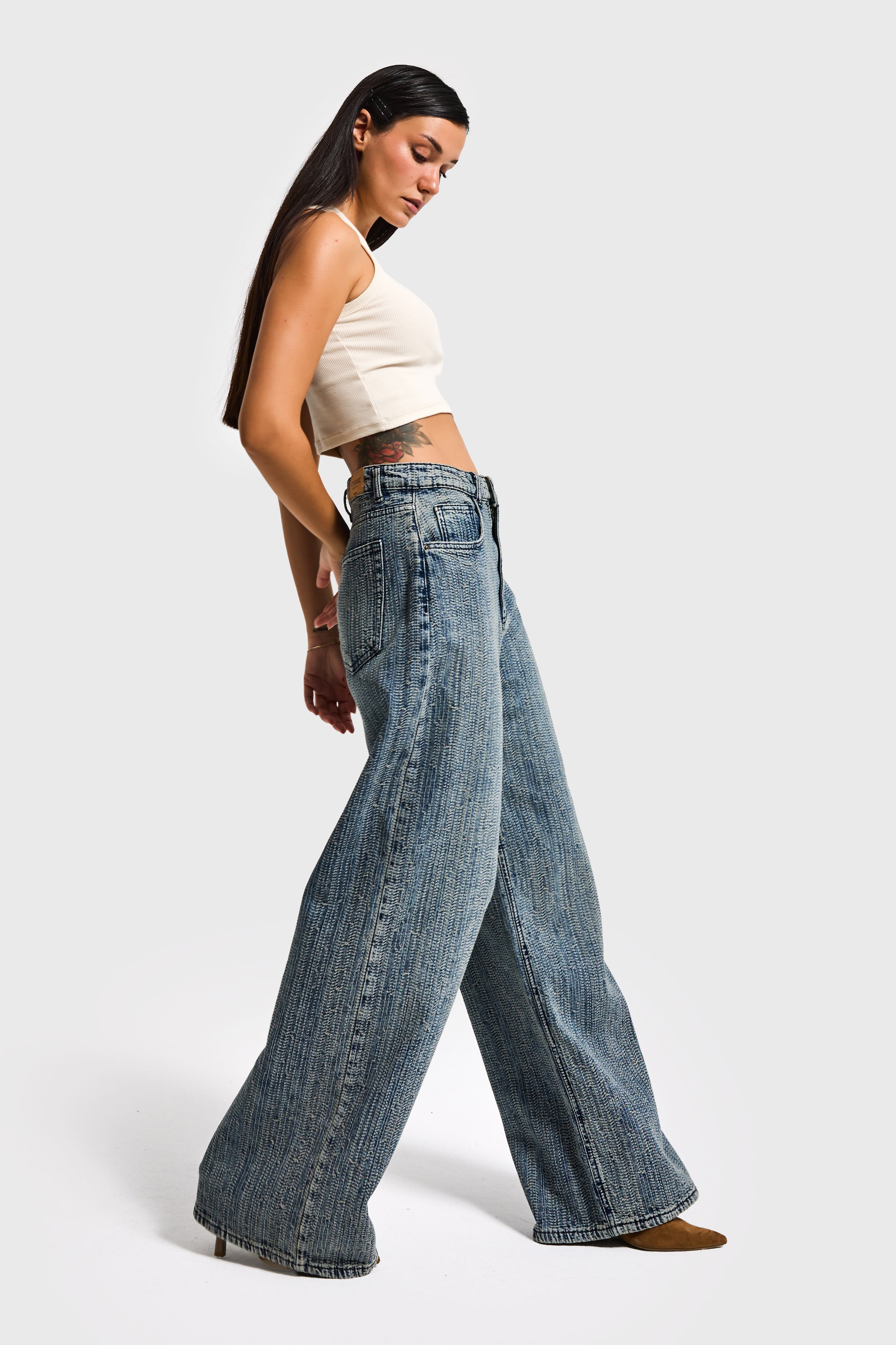 Kadın T.Kot Rengi 4w5-32 Süper Baggy Fit Özel Kumaş Tasarım Denim Jean