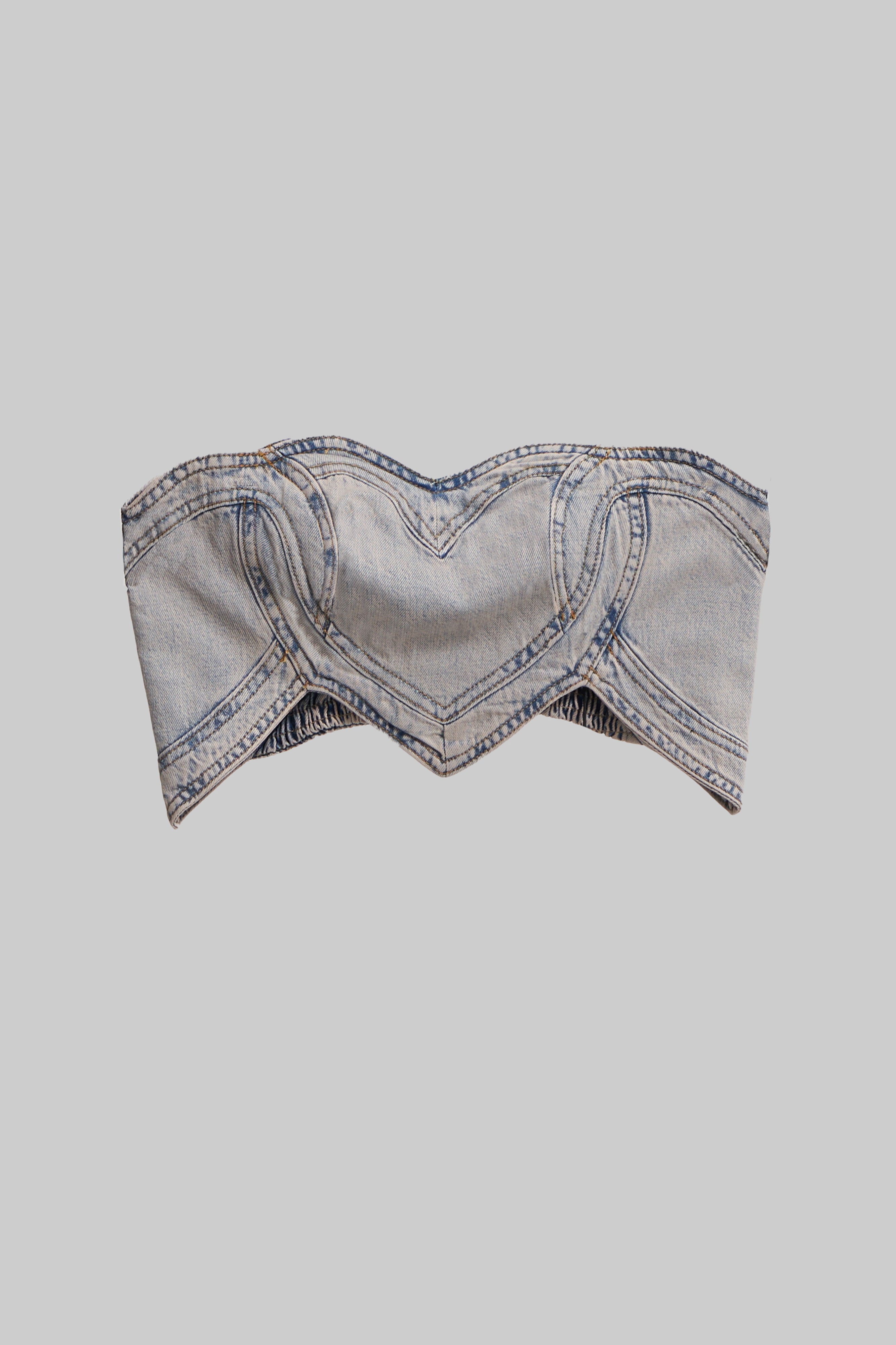 Kadın T.Kot Rengi Denim Kumaş Kalp Detaylı Özel Tasarım Straptez Büstiyer