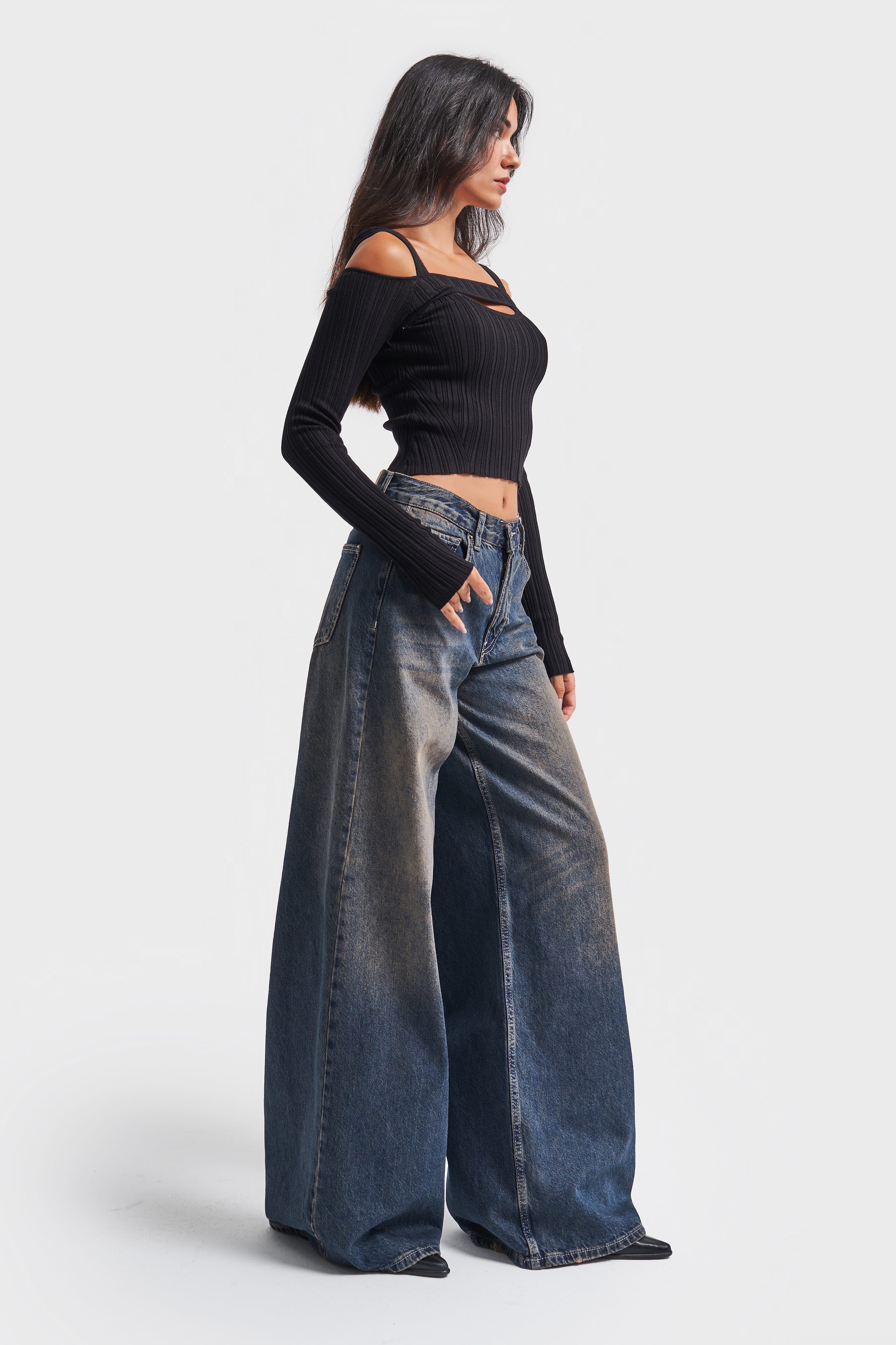 Women's T Jeans Color Palazzo Fit Loose Cut Denim