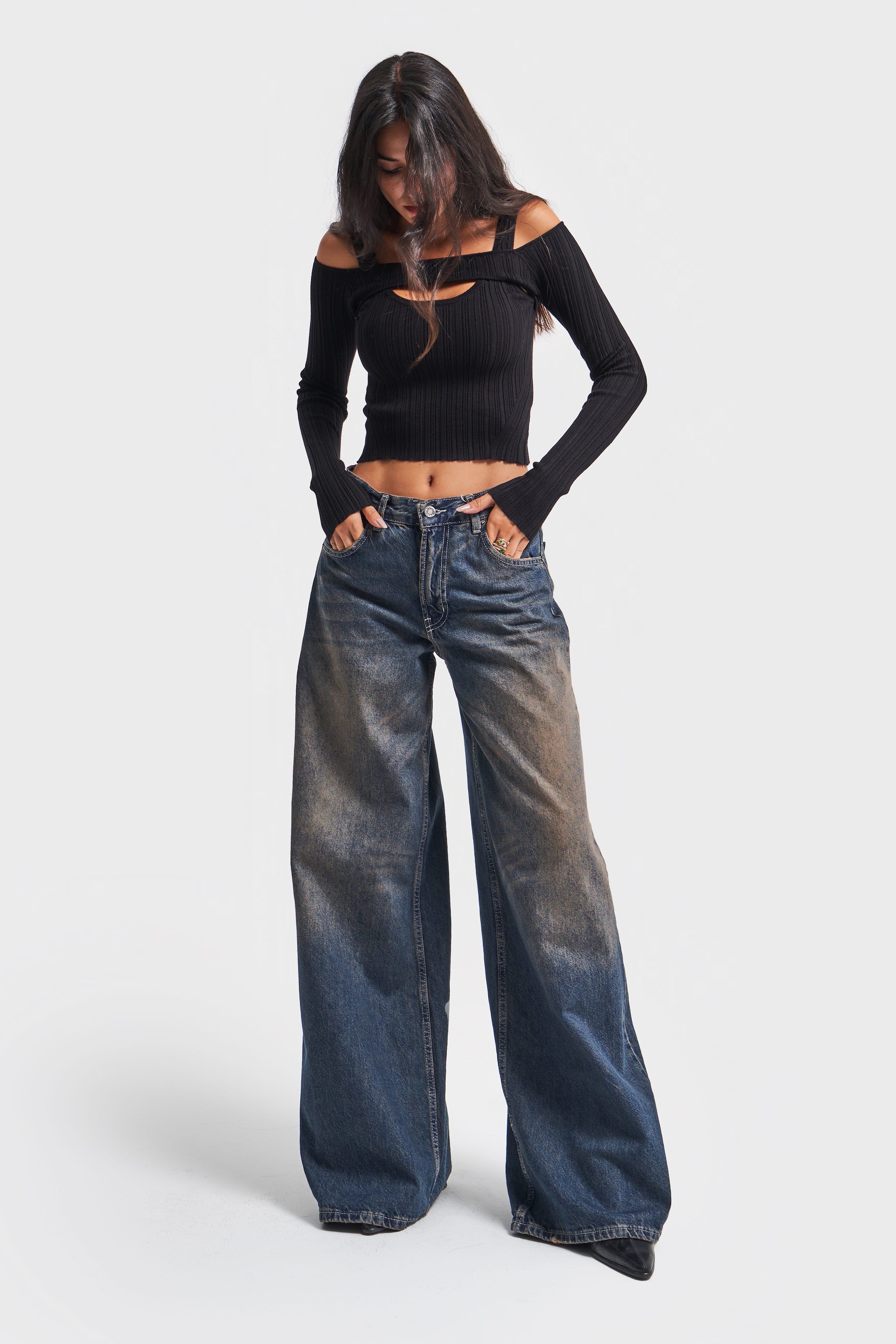 Women's T Jeans Color Palazzo Fit Loose Cut Denim