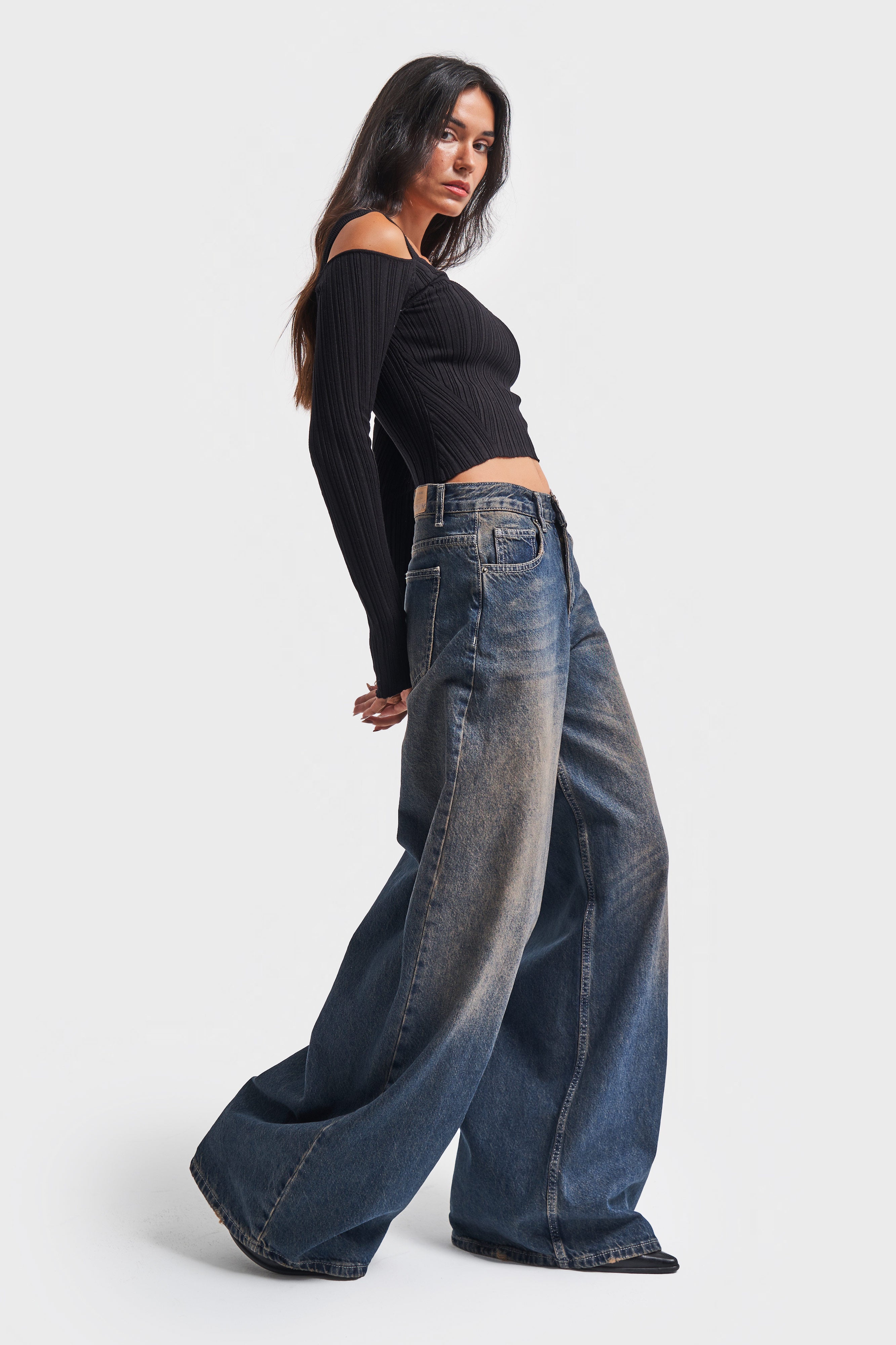 Women's T Jeans Color Palazzo Fit Loose Cut Denim