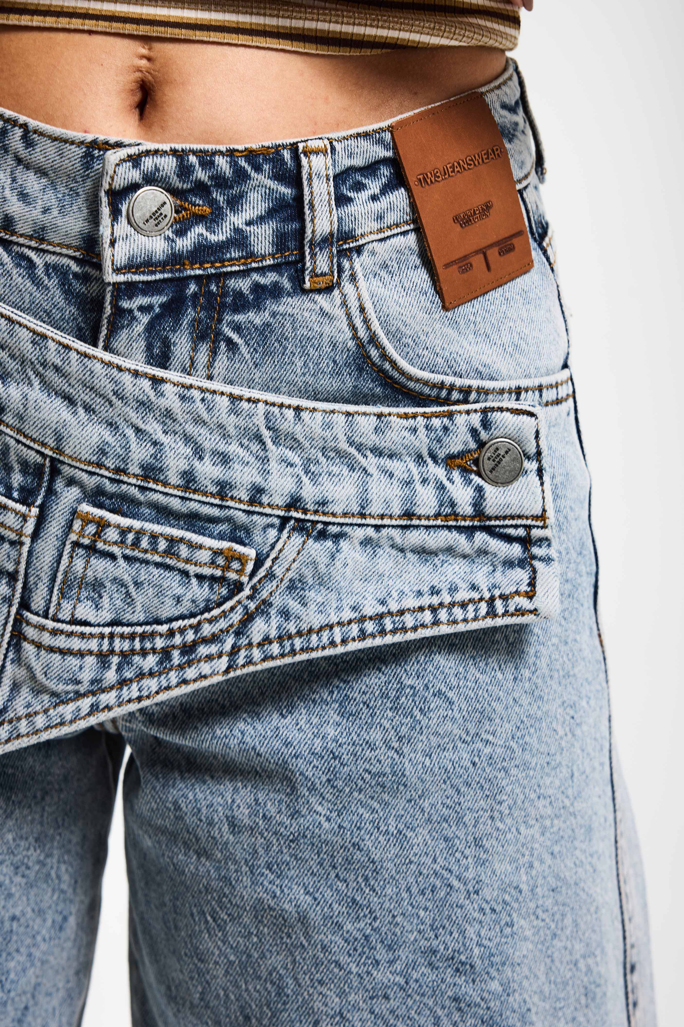 Kadın T.Kot Rengi Palazzo Fit Çift Kemer Detaylı Özel Tasarım Denim Jean