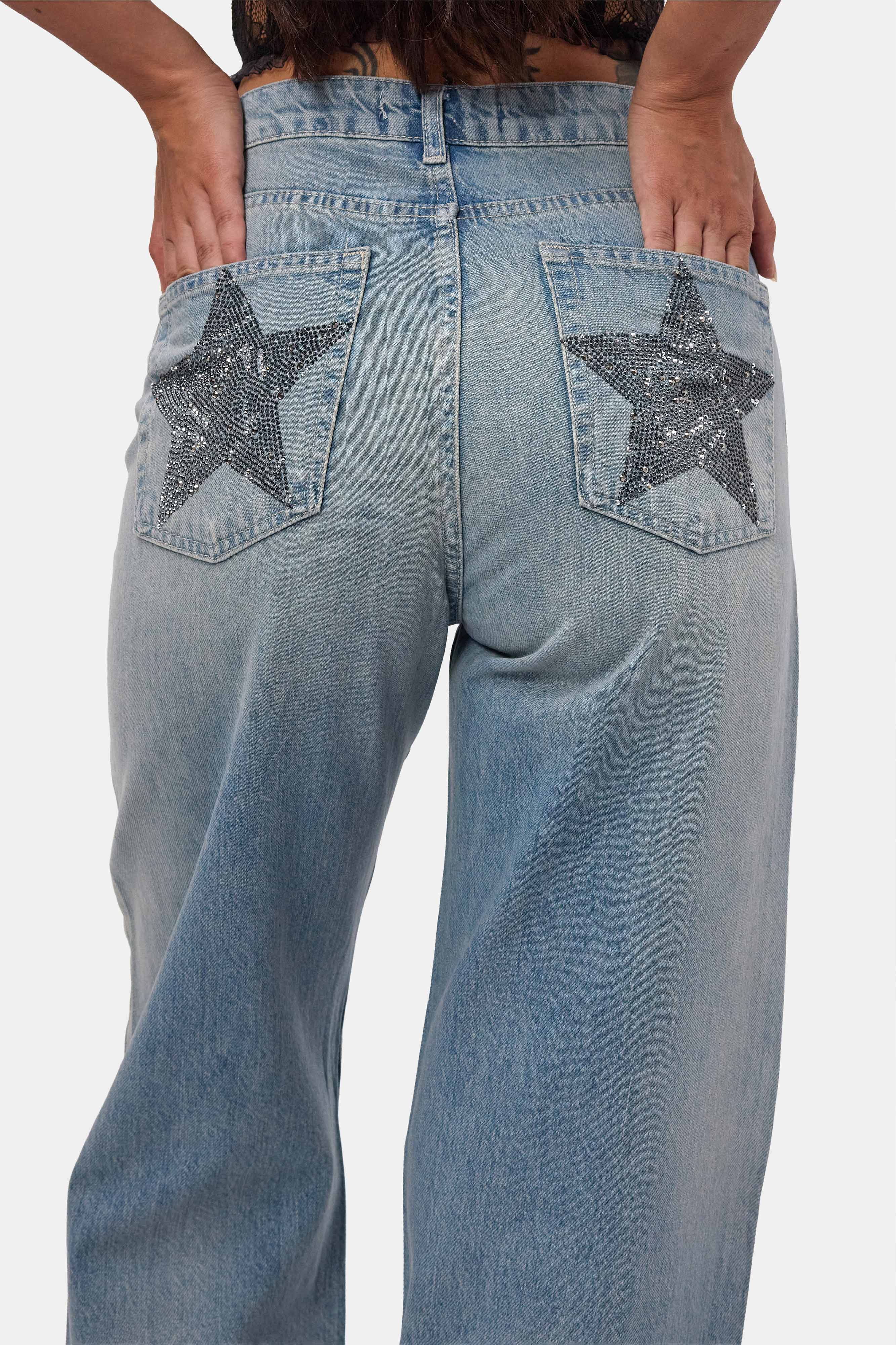 Kadın T.Kot Rengi T-4s6-32 Straight Fit Parlak Taşlı Özel Tasarım Denim Jean