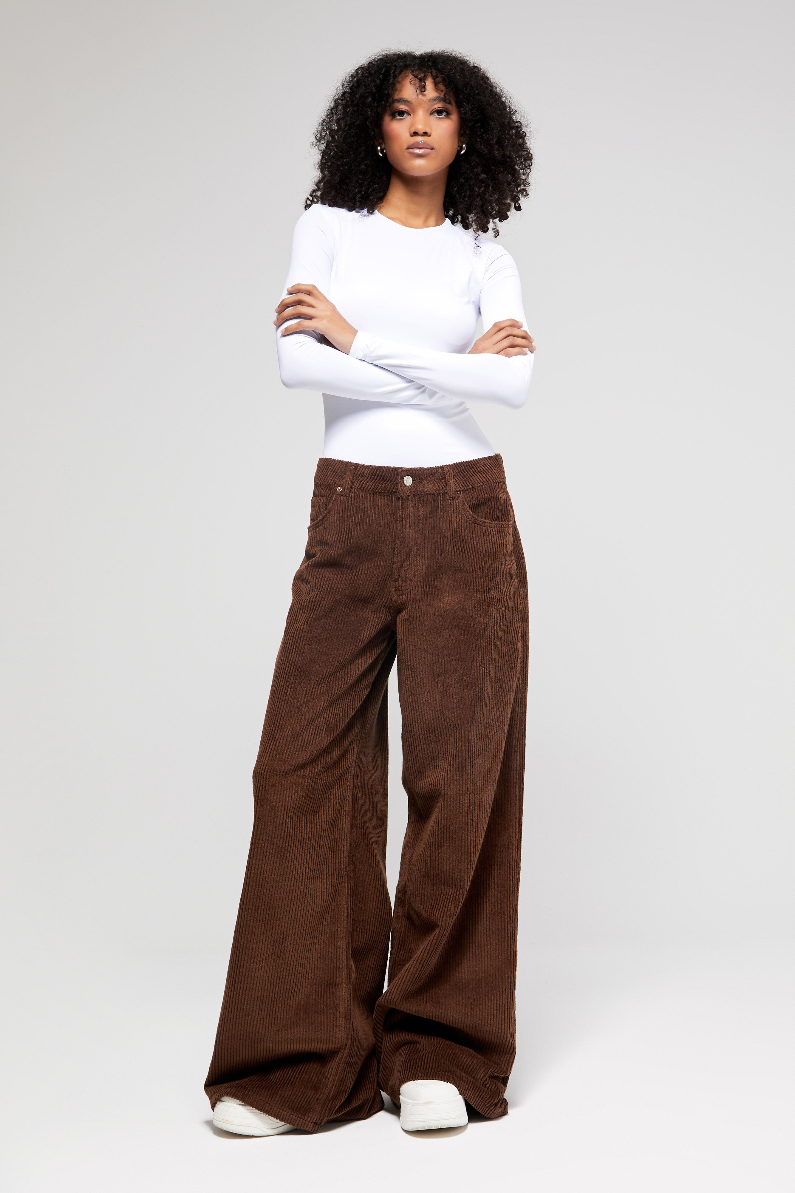 Женские брюки-палаццо из плотной вельветовой ткани цвета загара Hera