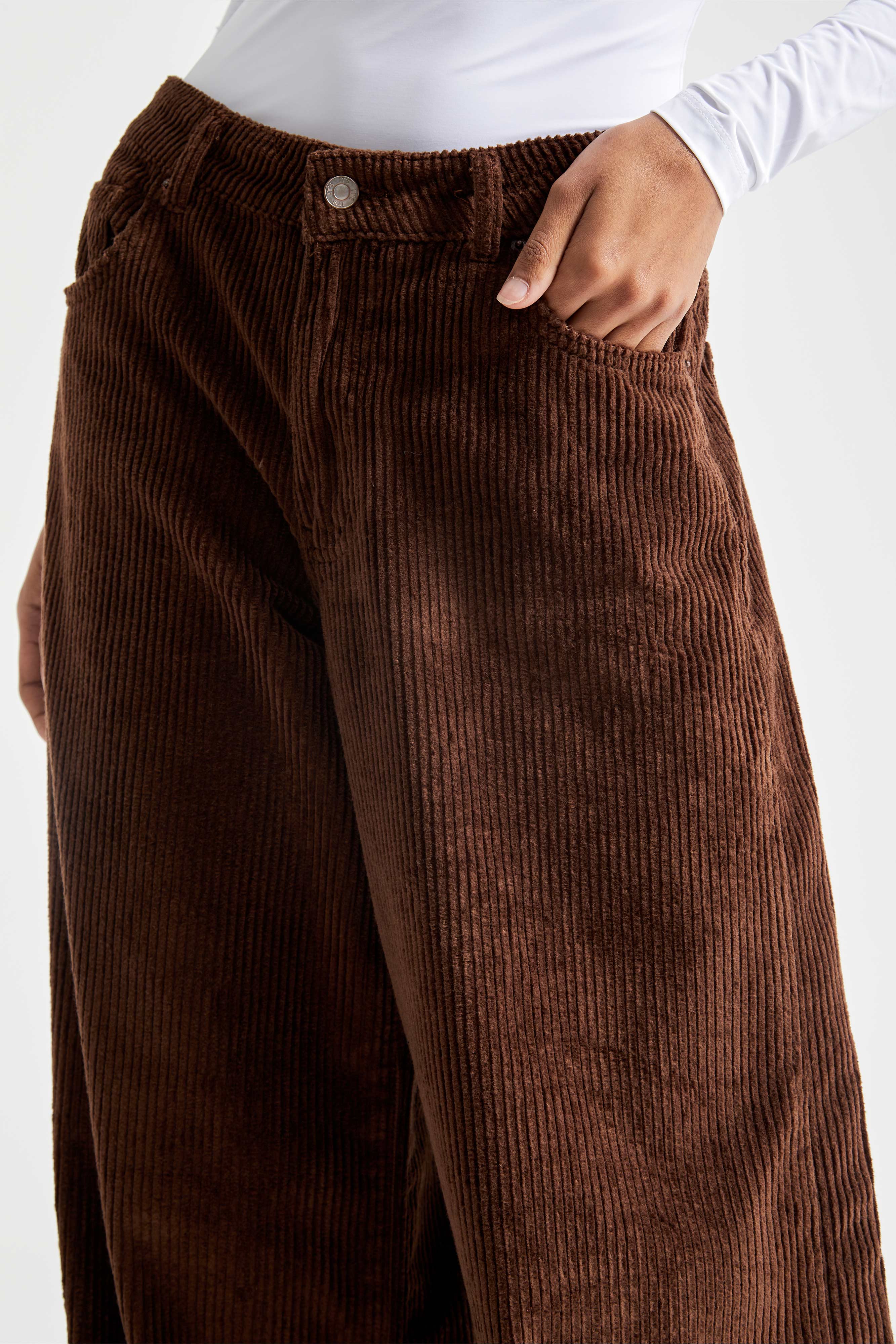 Женские брюки-палаццо из плотной вельветовой ткани цвета загара Hera