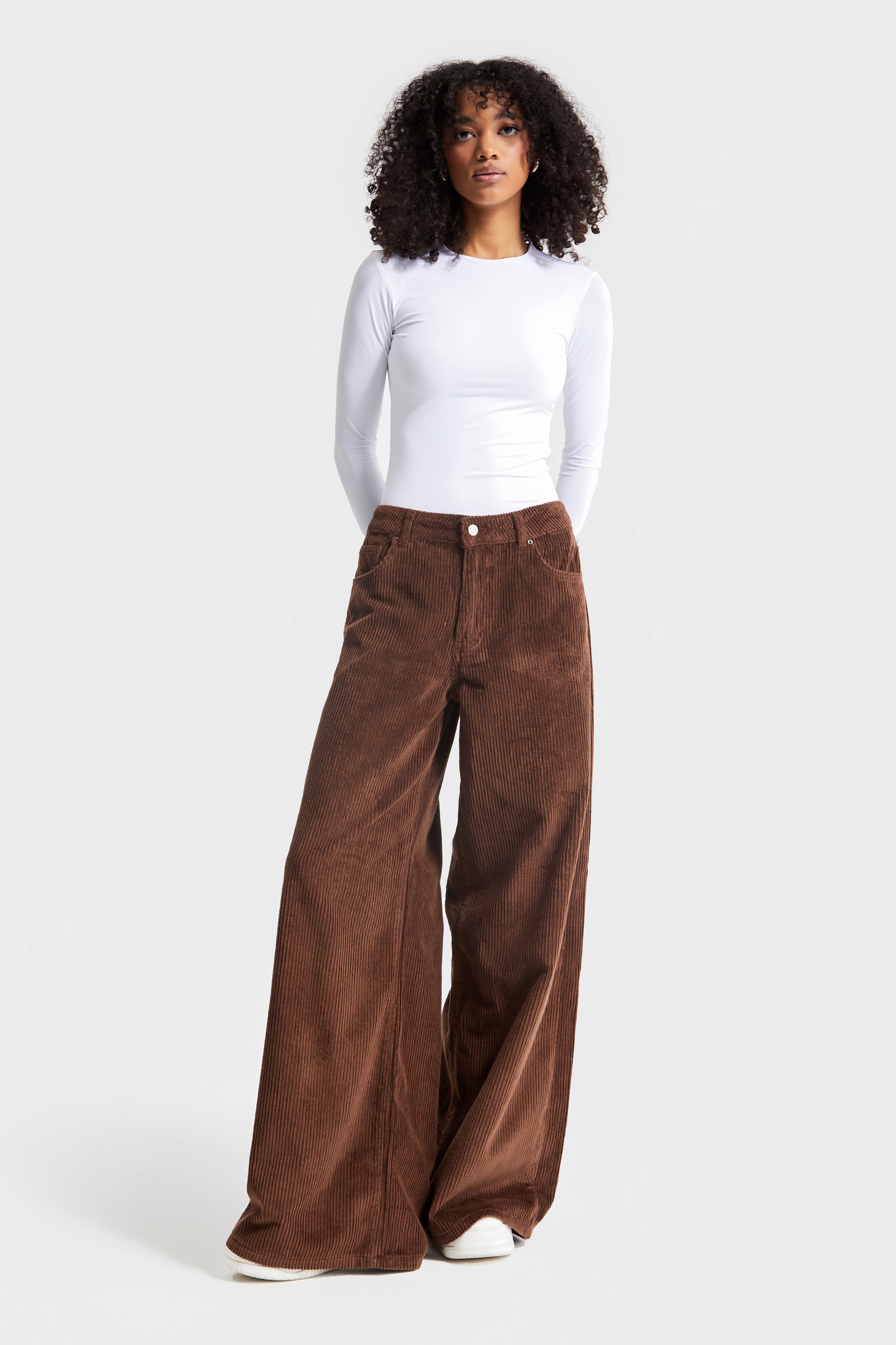 Женские брюки-палаццо из плотной вельветовой ткани цвета загара Hera