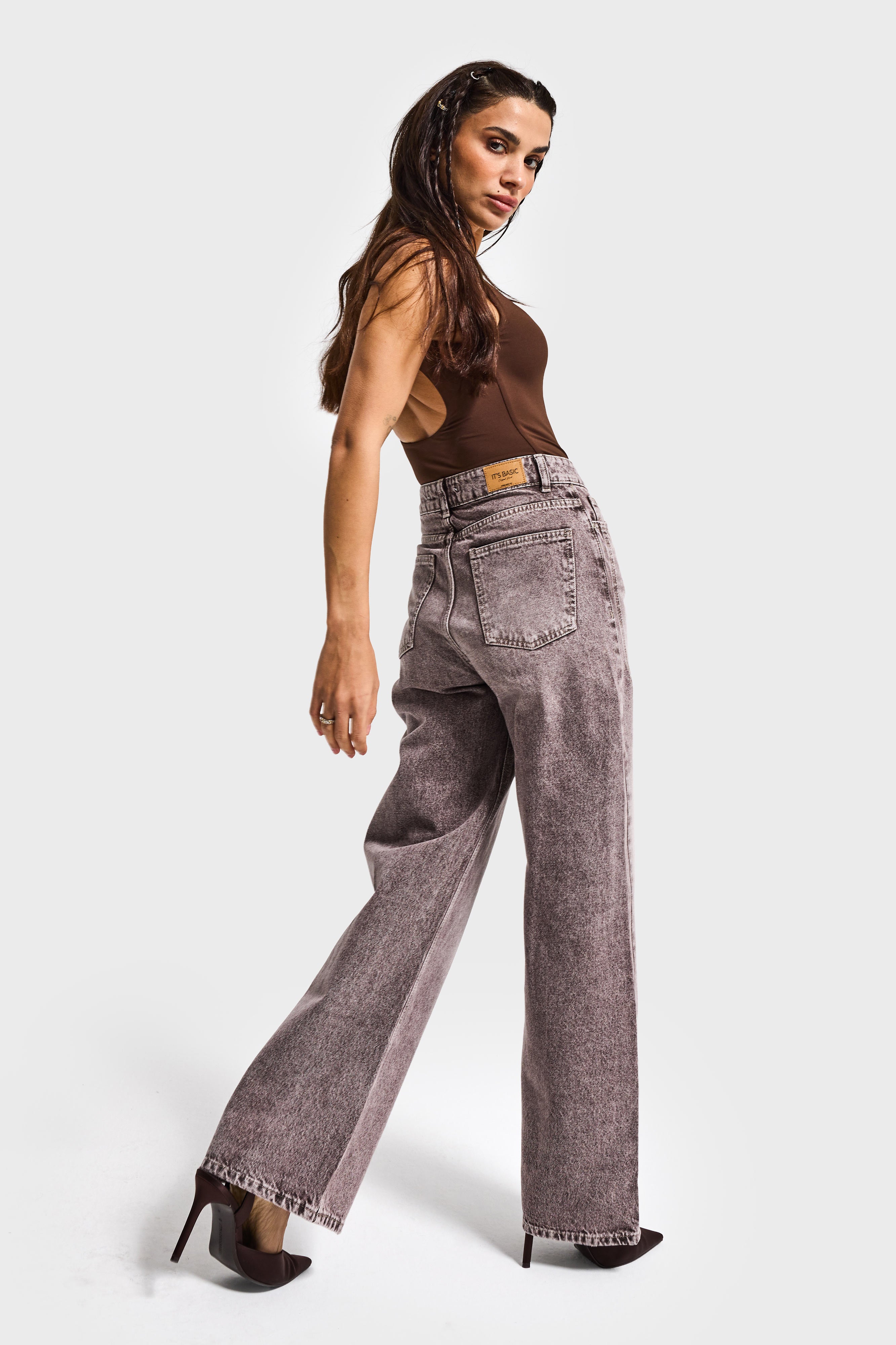 Kadın Taş Kot Rengi Olea 4s6-173 Wide Leg Fit %100 Koton Denim Jean