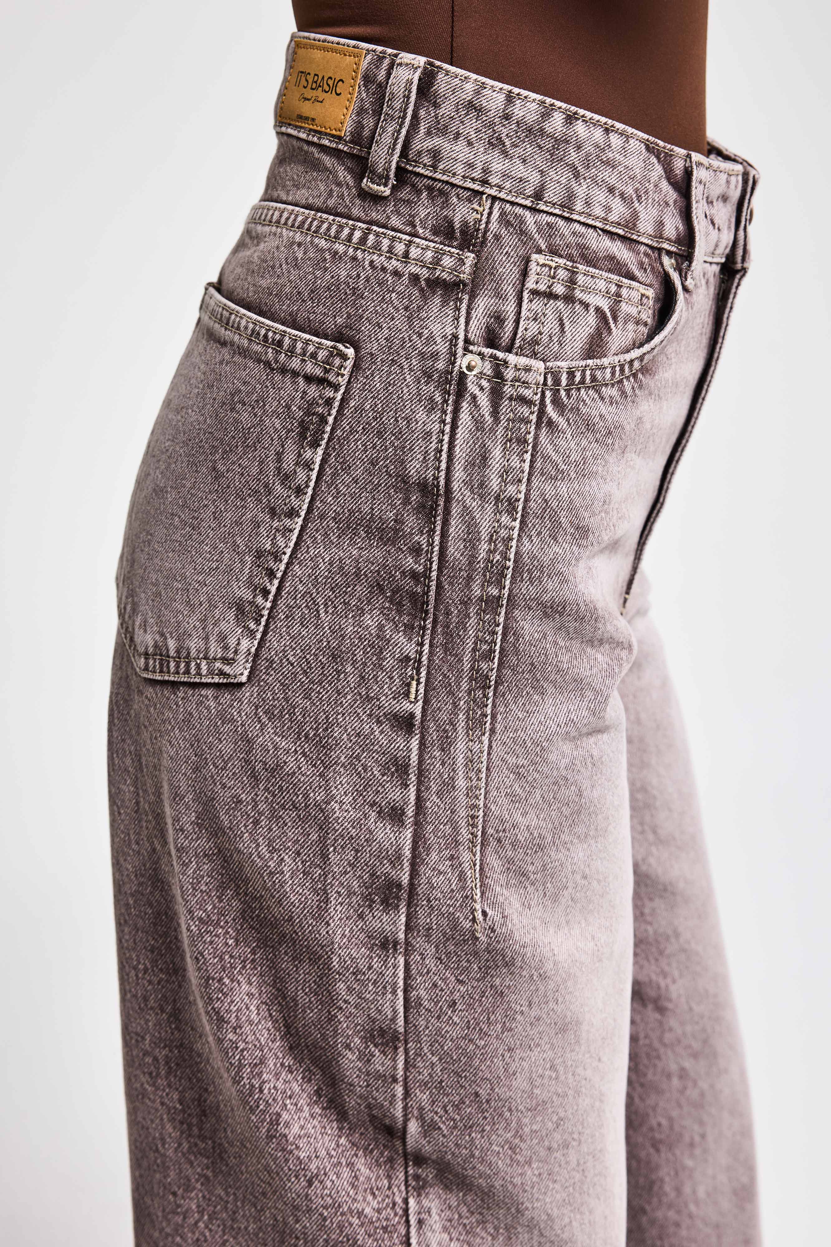 Kadın Taş Kot Rengi Olea 4s6-173 Wide Leg Fit %100 Koton Denim Jean