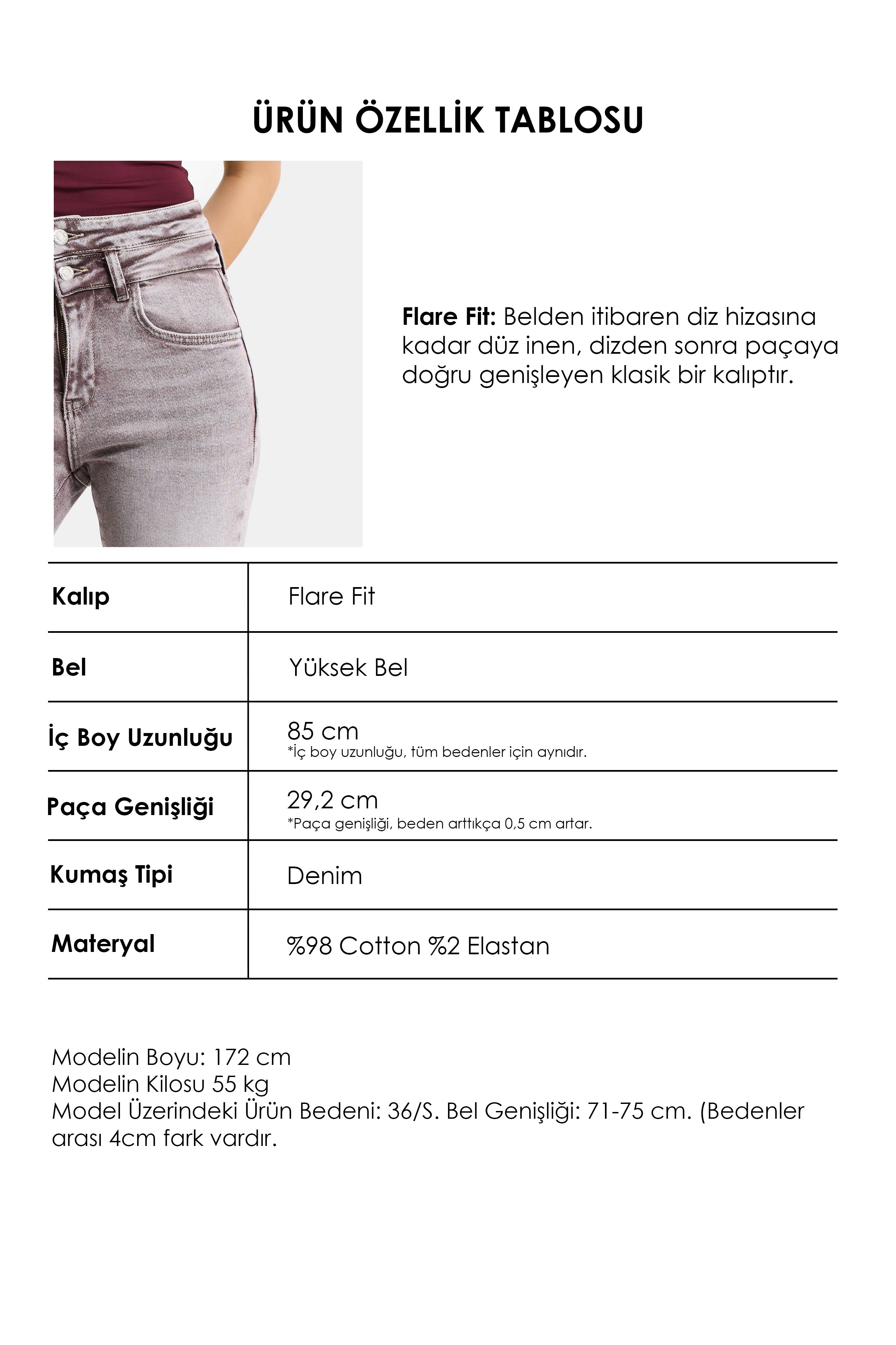 Kadın Taş Rengi 4s6-158 Flare Fit Esnek Kumaş Düşük Bel Denim Jean