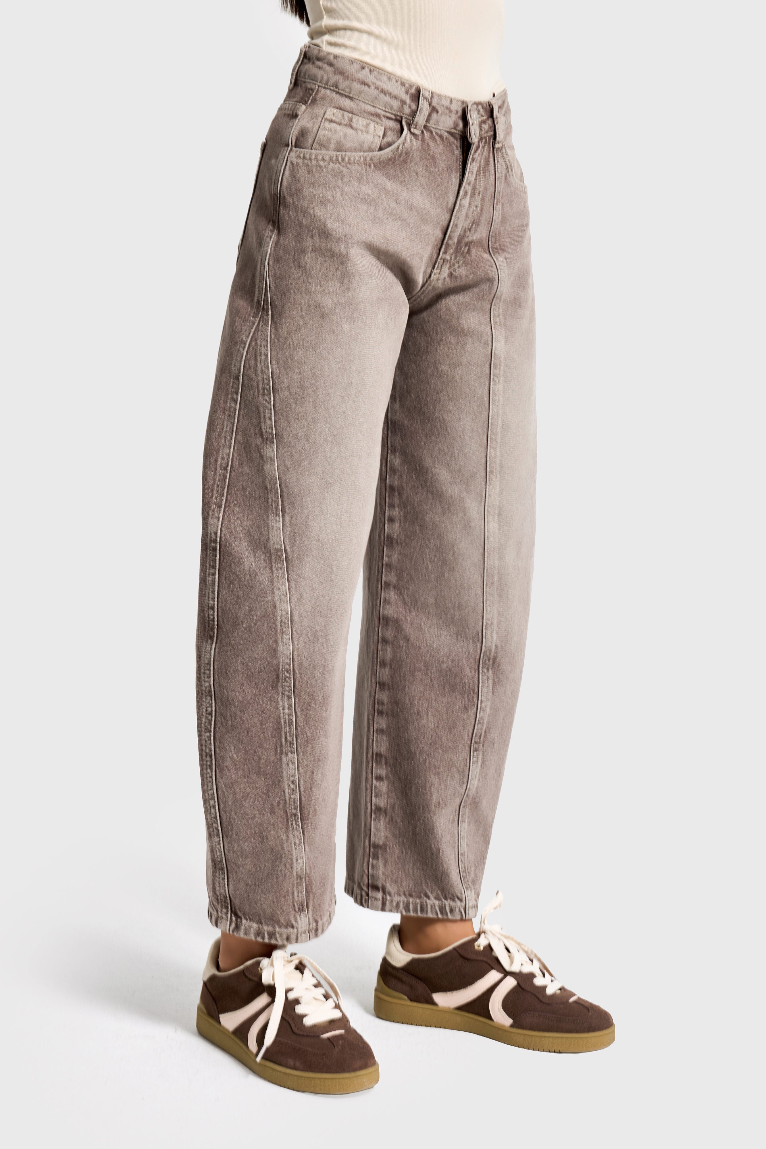 Kadın Taş Rengi 4s6-160 Barrel Fit Rahat Kesim %100 Koton Denim Jean