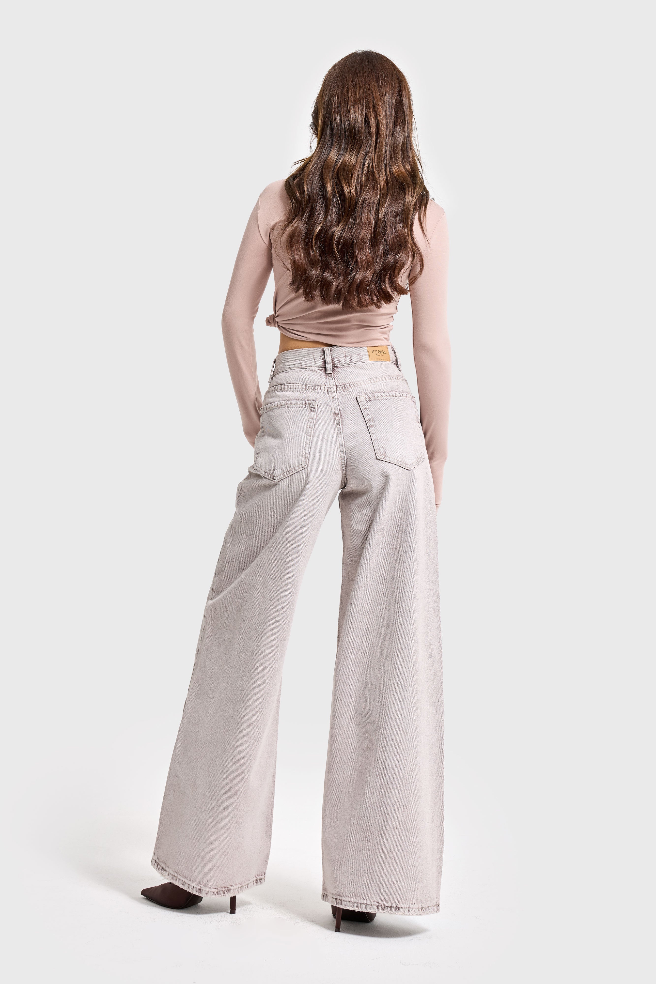 Kadın Taş Rengi Hera 4s6-158 Palazzo Fit %100 Koton Denim Jean