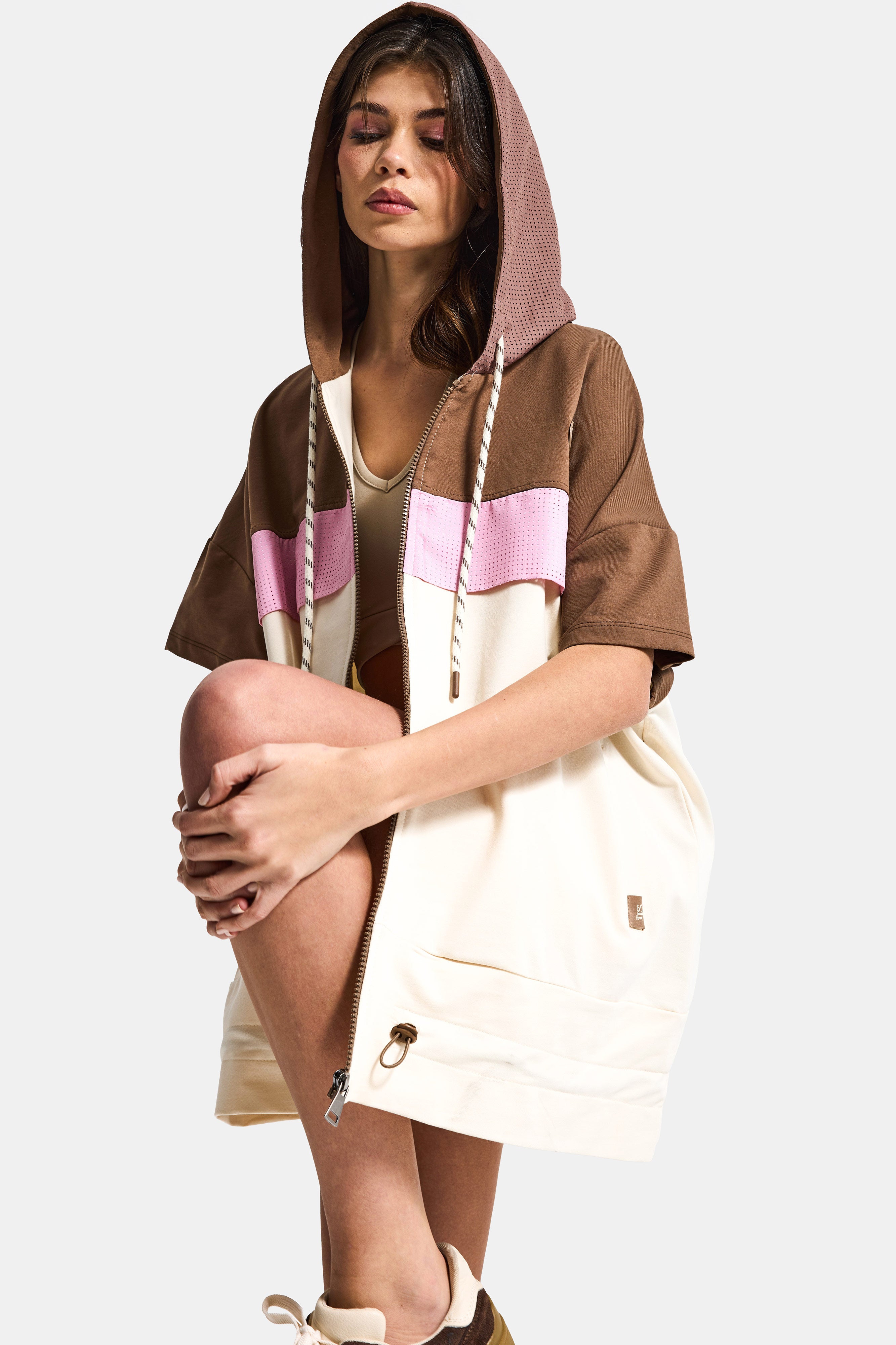 Kadın Taş Renk s6-16 Sweatshirt Büstiyer Sporcu Taytı 3'lü Tasarım Takım