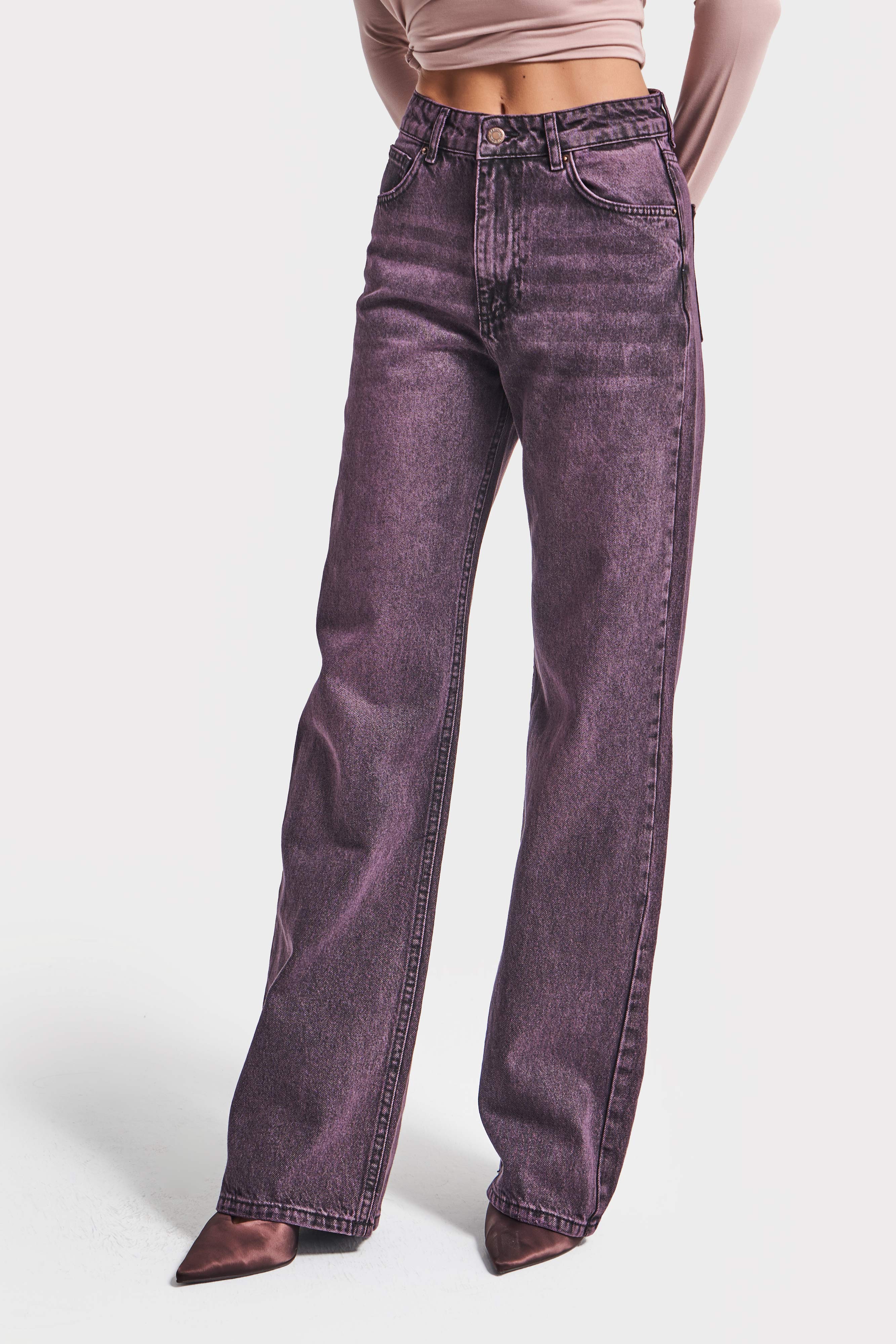 Kadın Taşlanmış Bordo Renk 20w5-111 Straingt Fit Yüksek Bel %100 Koton Denim Jean