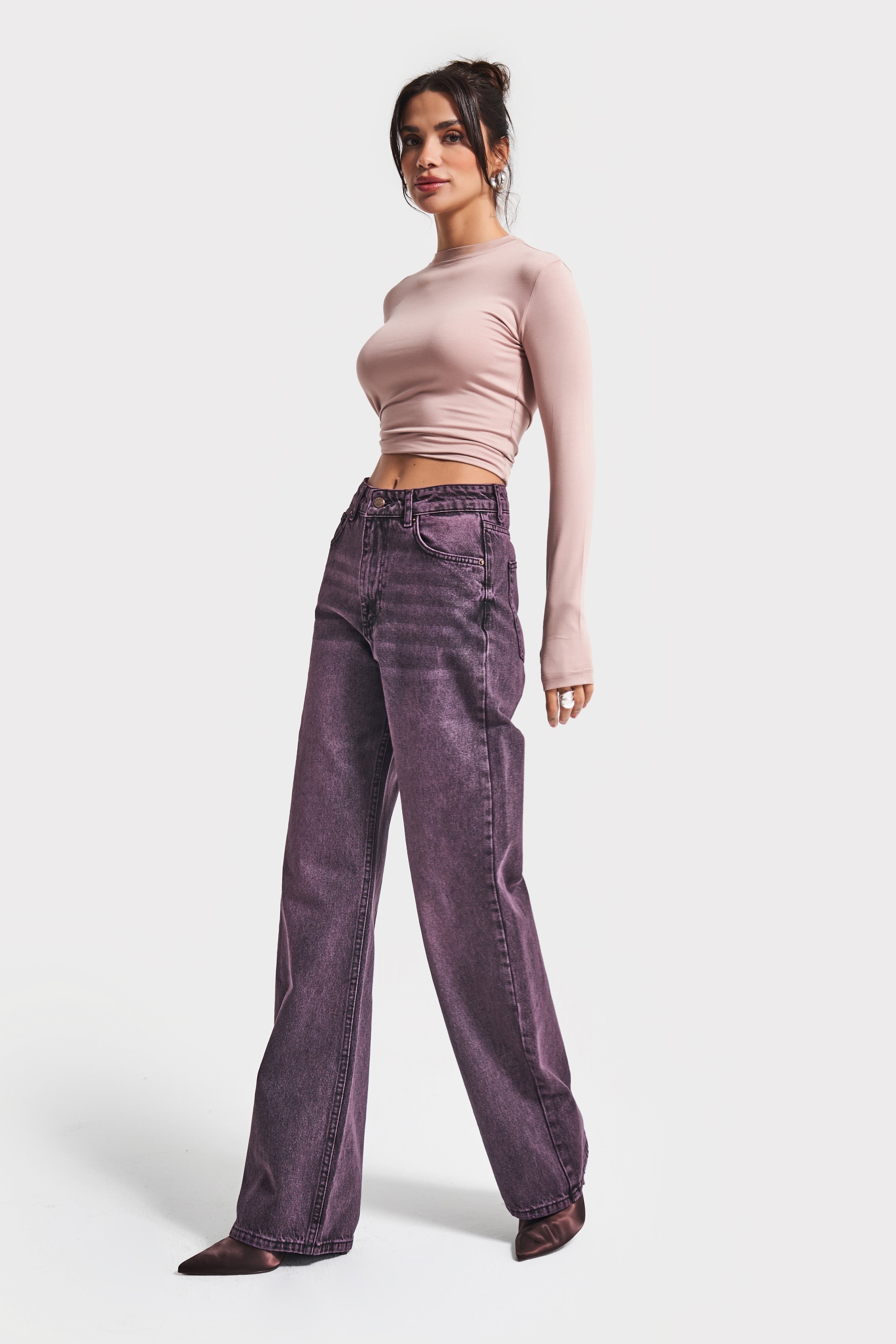 Kadın Taşlanmış Bordo Renk 20w5-111 Straingt Fit Yüksek Bel %100 Koton Denim Jean