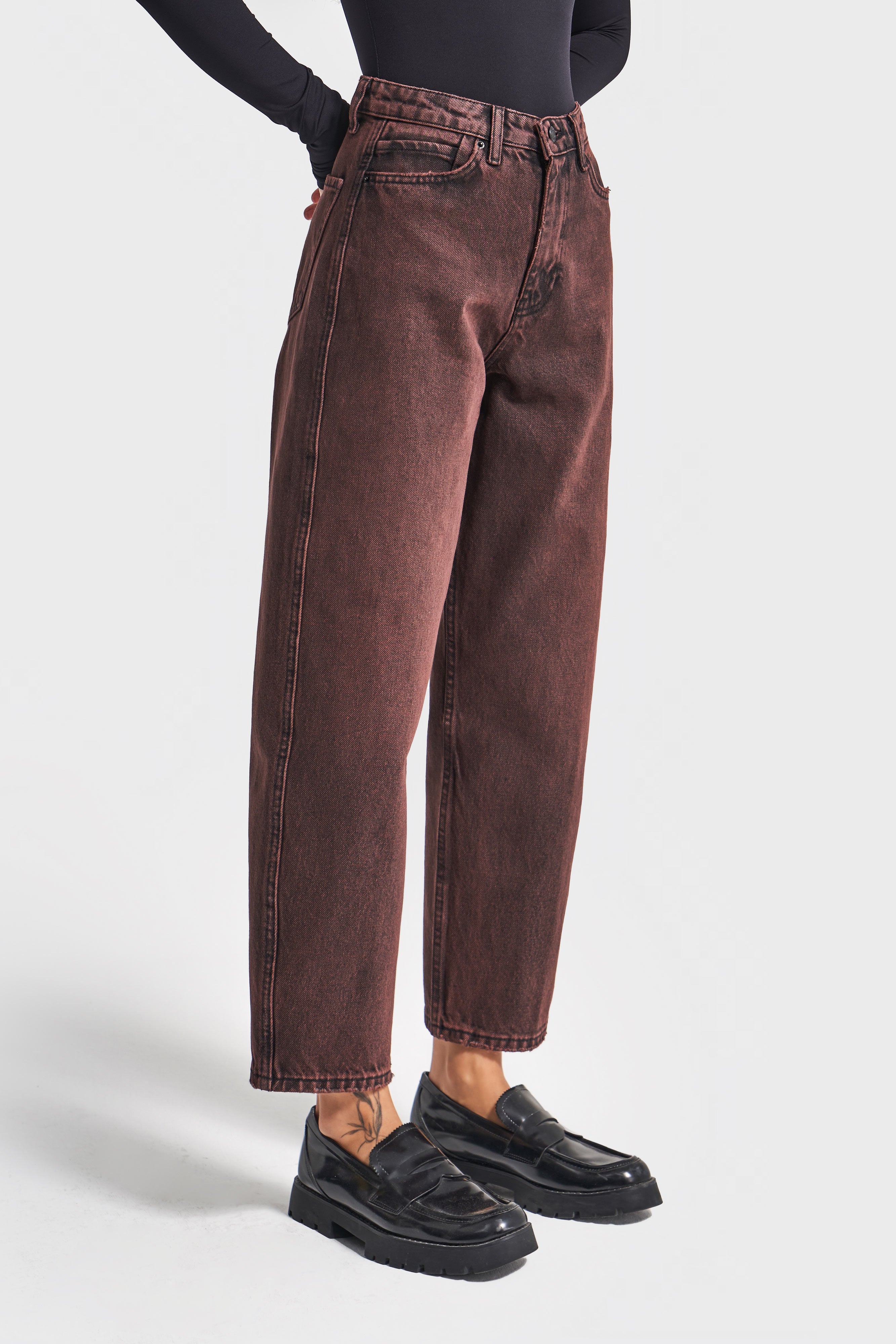 Kadın Taşlanmış Bordo Renk 20w5-152 Relax Fit %100 Koton Özel Yıkama Denim Jean