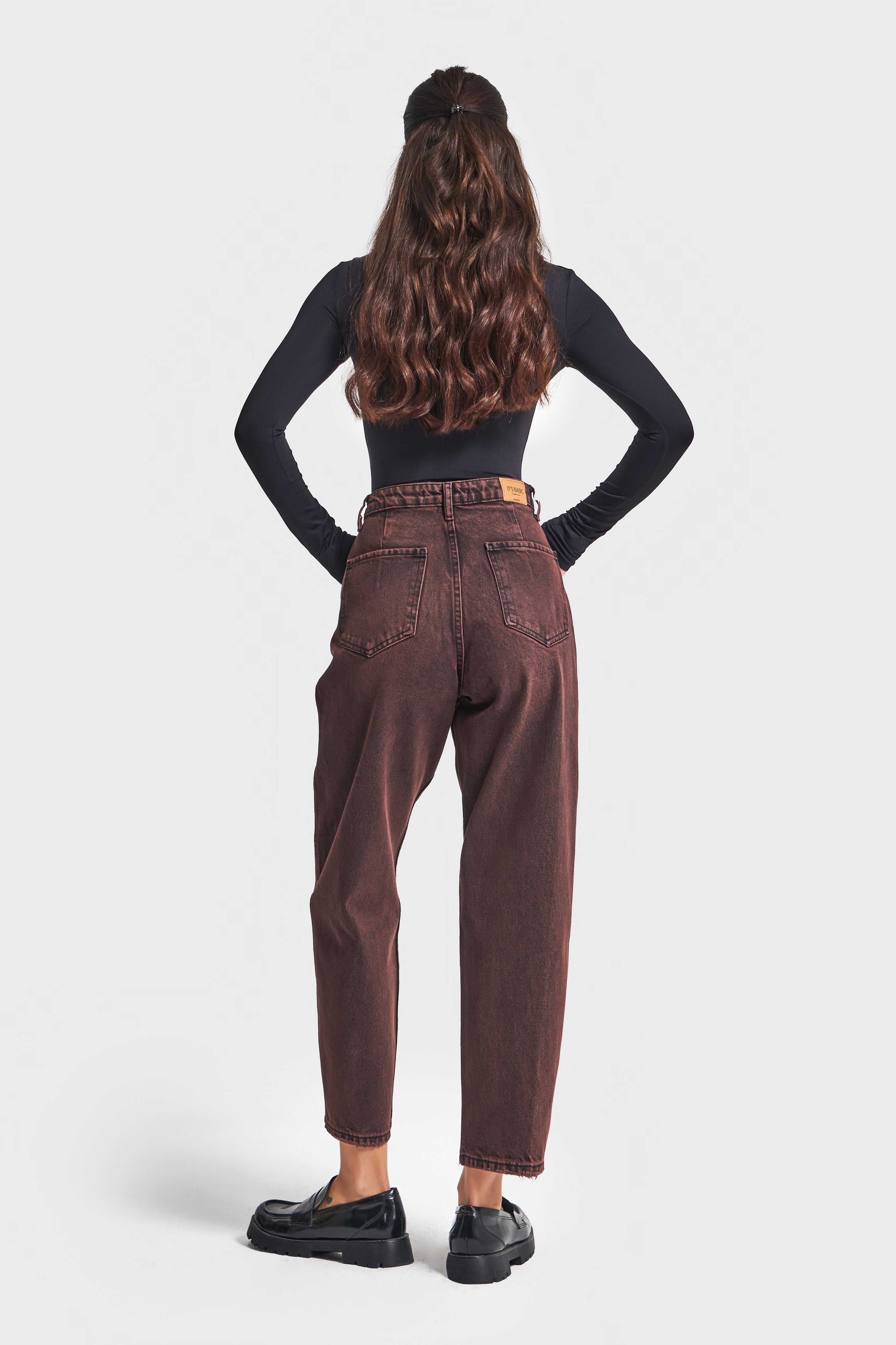 Kadın Taşlanmış Bordo Renk 20w5-152 Relax Fit %100 Koton Özel Yıkama Denim Jean