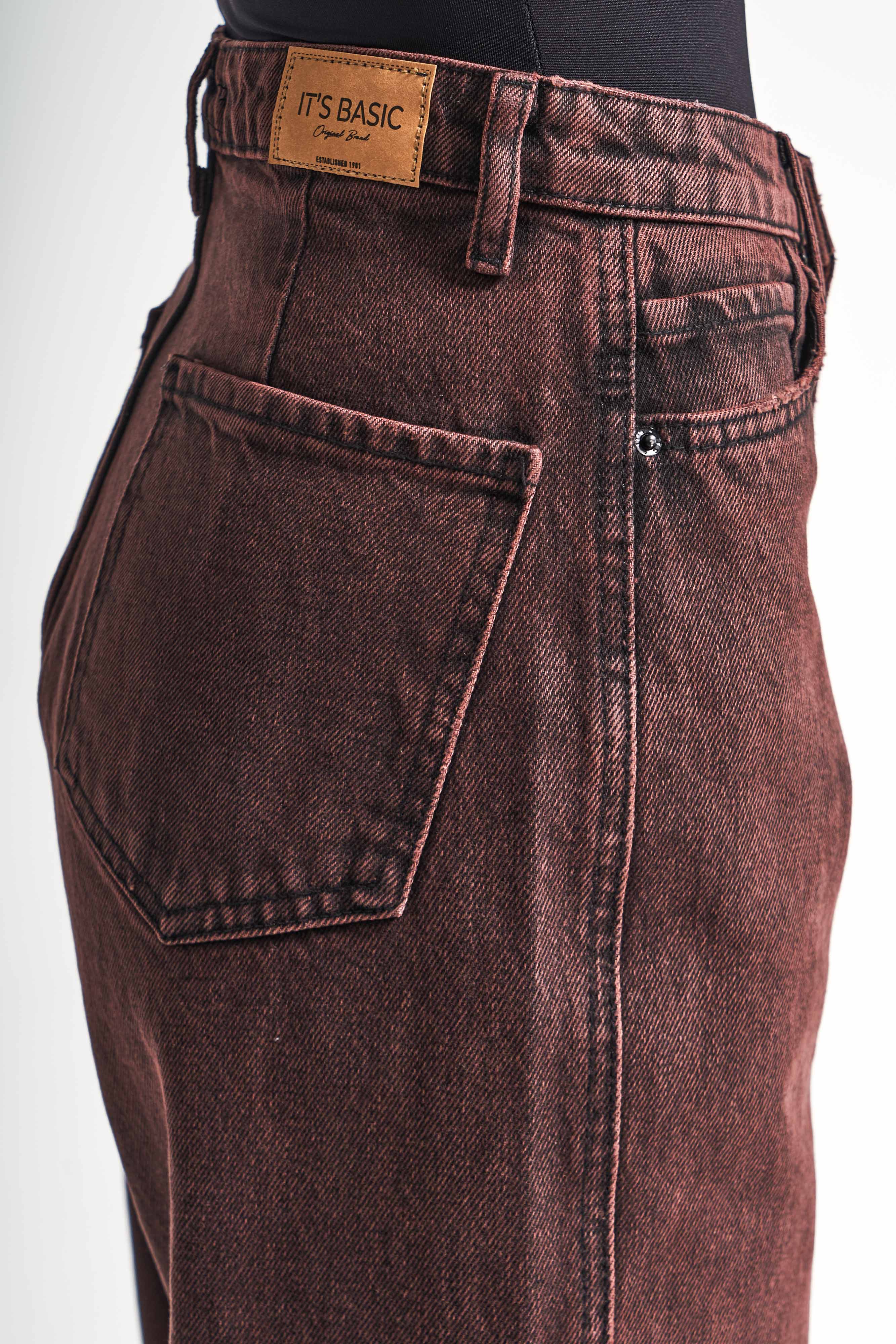 Kadın Taşlanmış Bordo Renk 20w5-152 Relax Fit %100 Koton Özel Yıkama Denim Jean