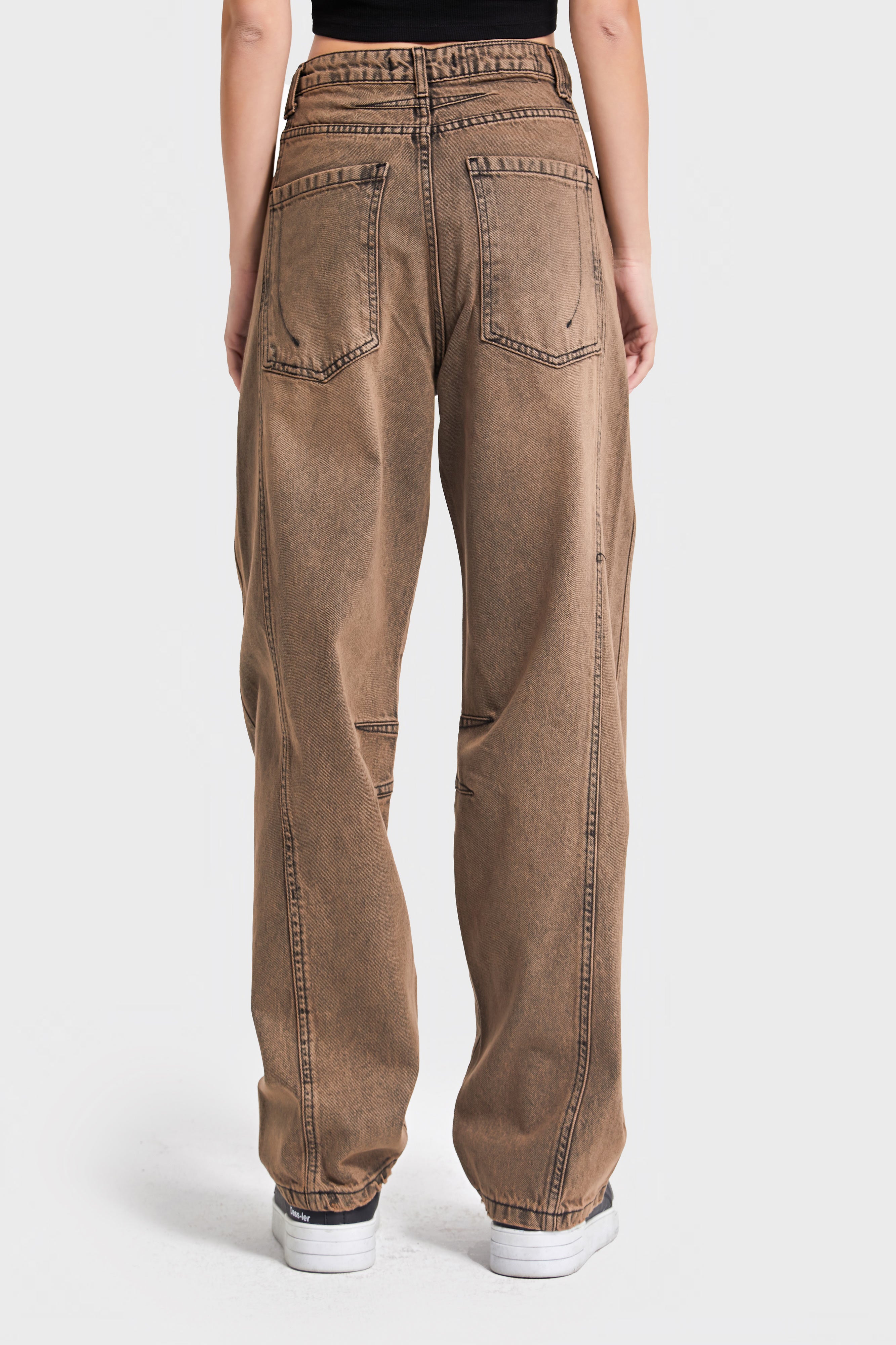 Kadın Taşlanmış Kahve Renk 4w5-88 Baggy Fit Bol Kesim Denim Jean