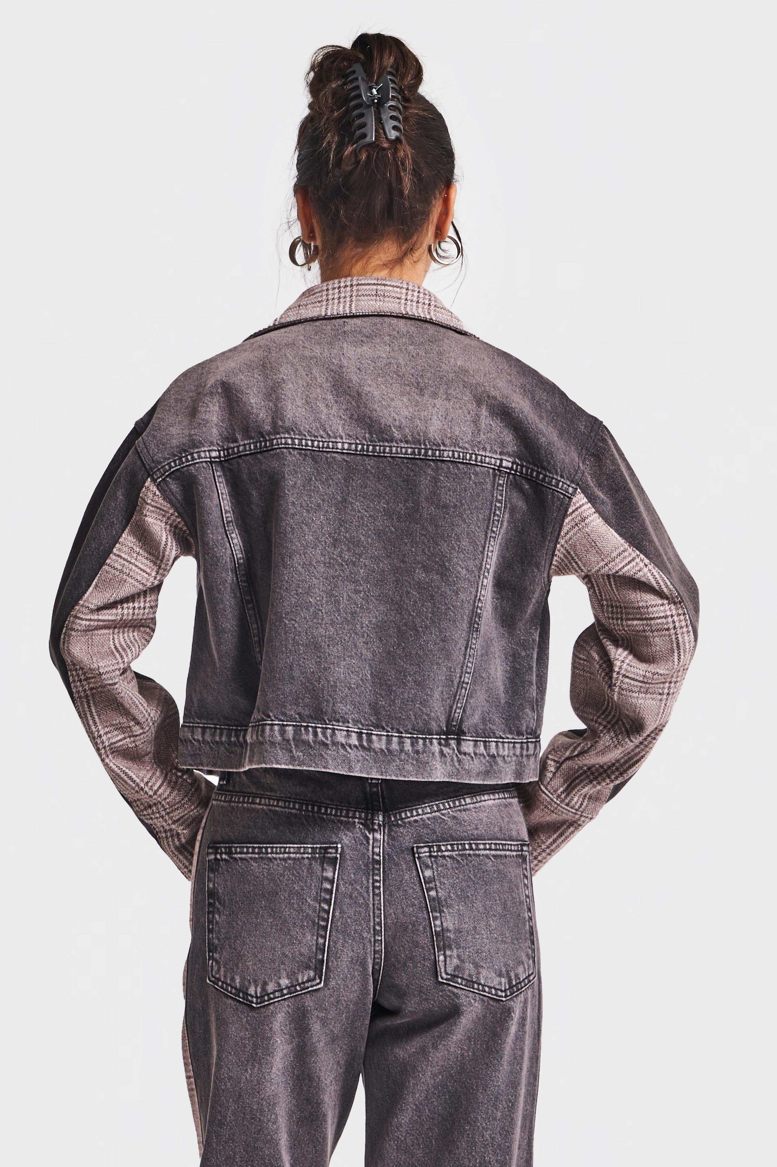 Kadın Taşlanmış Koyu Kot Rengi 4w5-143 Çift Parça Kumaş Önden Düğmeli Özel Tasarım Denim Ceket