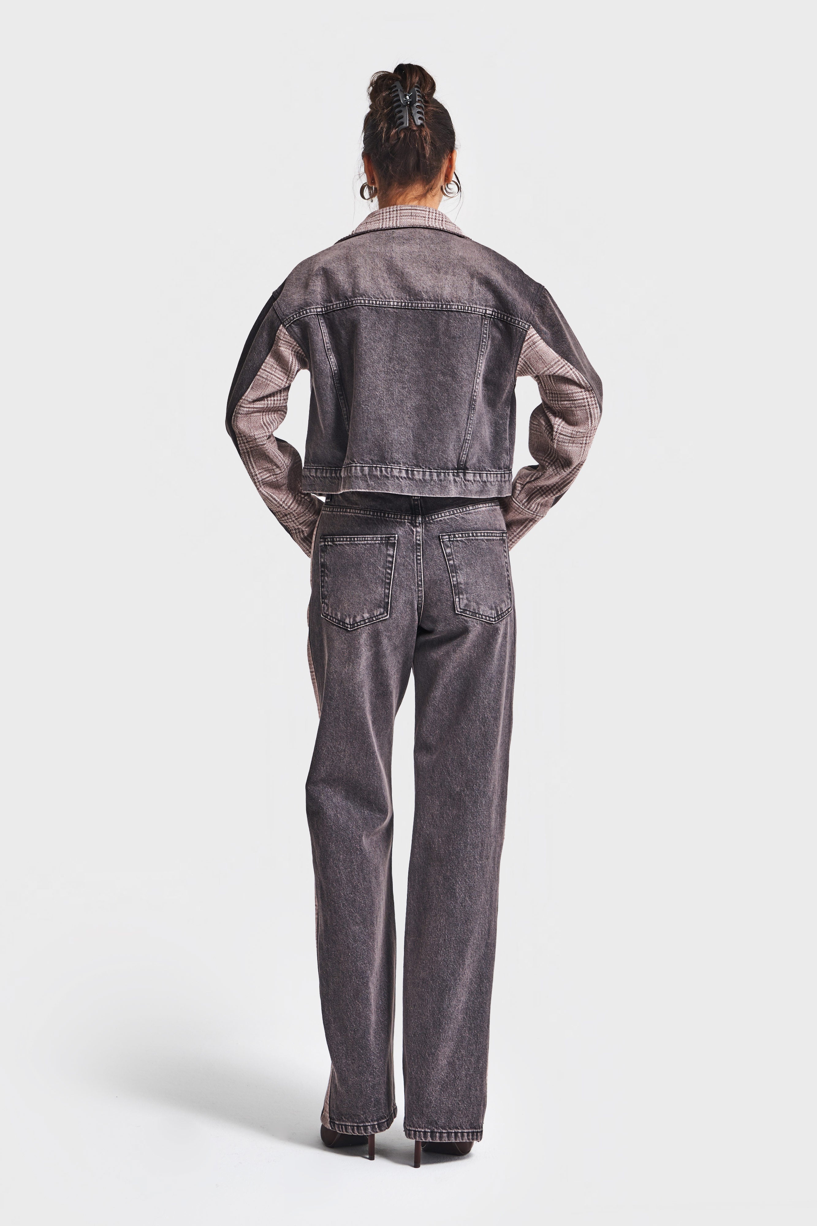 Kadın Taşlanmış Koyu Kot Rengi 4w5-143 Loose Fit Şerit Detaylı Özel Tasarım Denim Jean