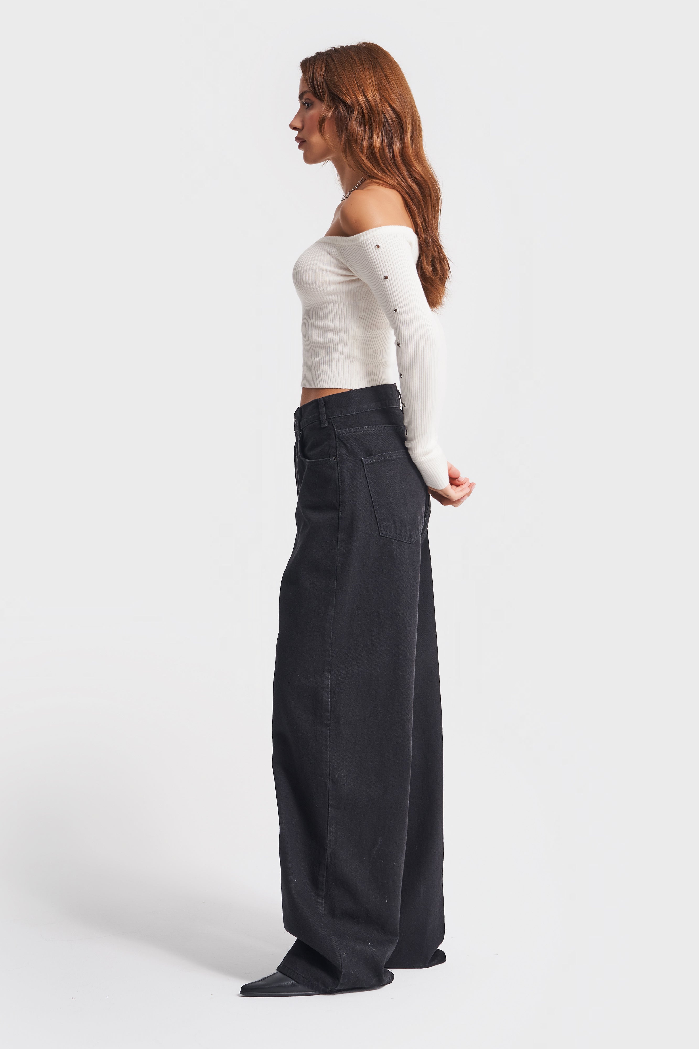 Women's Stonewashed Black Color Super Baggy Fit Long Belted Denim