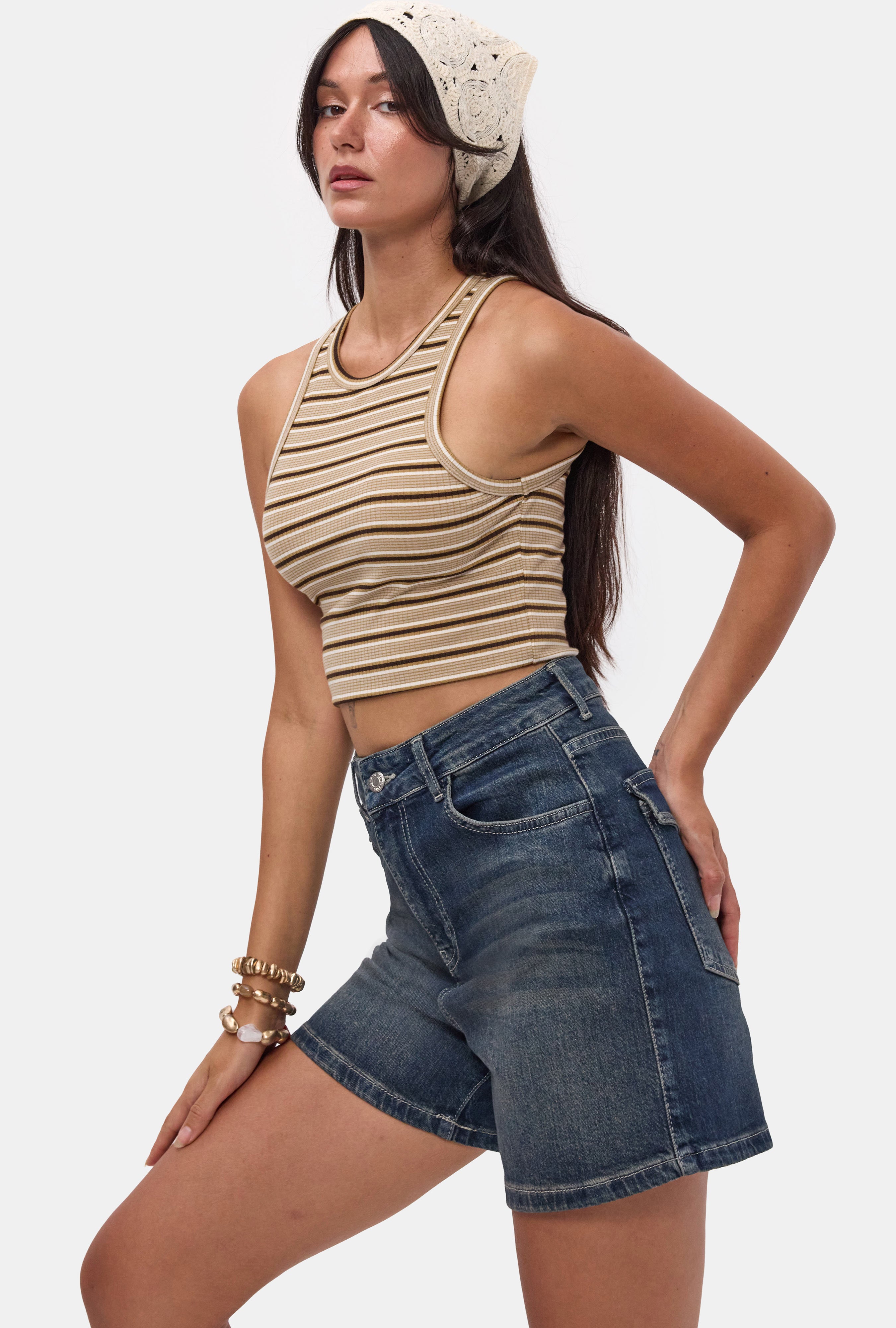 Kadın Tint 2s6-8 Relax Fit Midi Boy Esnek Kumaş Denim Şort