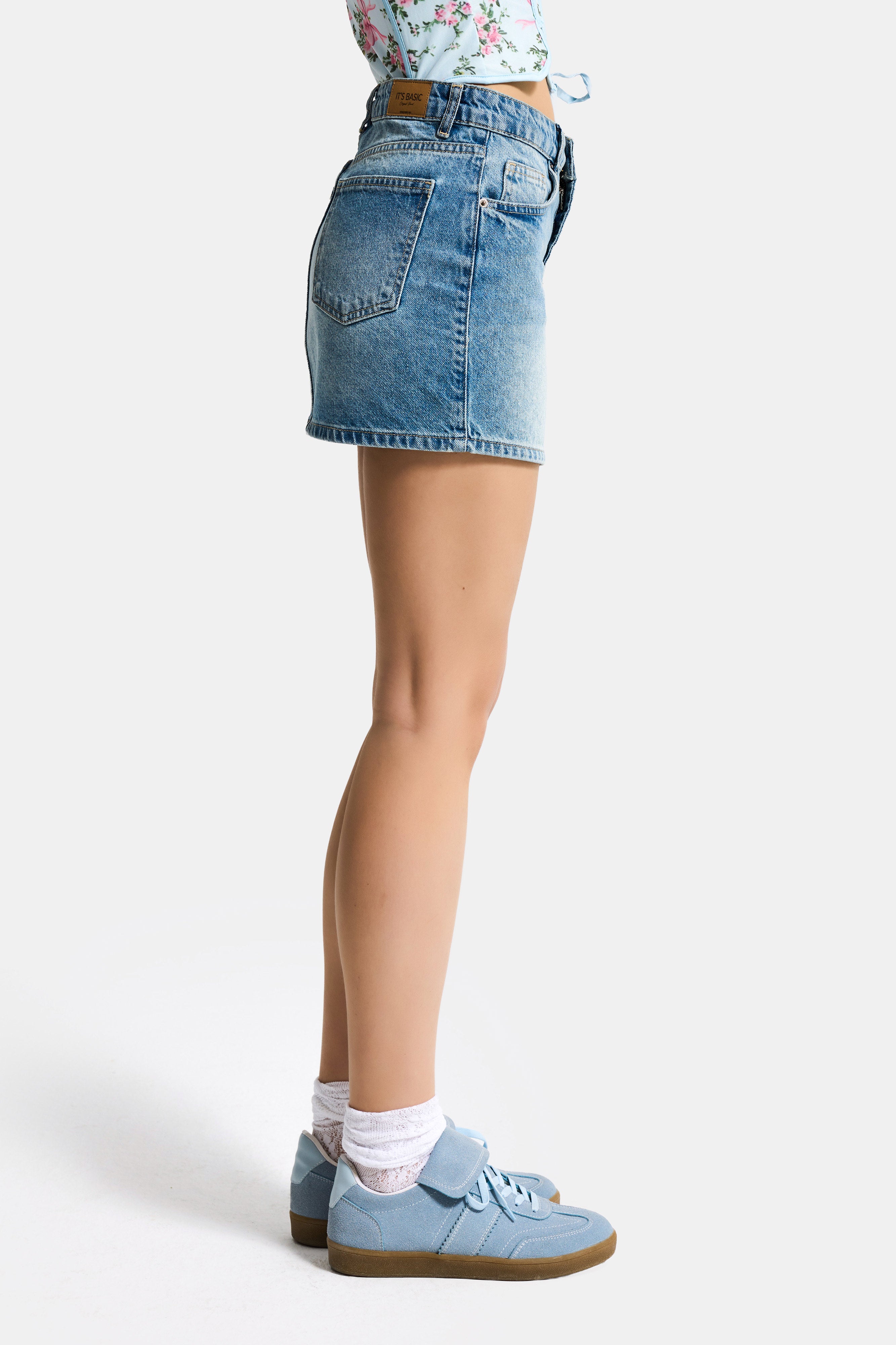 Kadın Tint Kot Rengi 2s6-3 Mini Boy Yandan Düğmeli Denim Etek