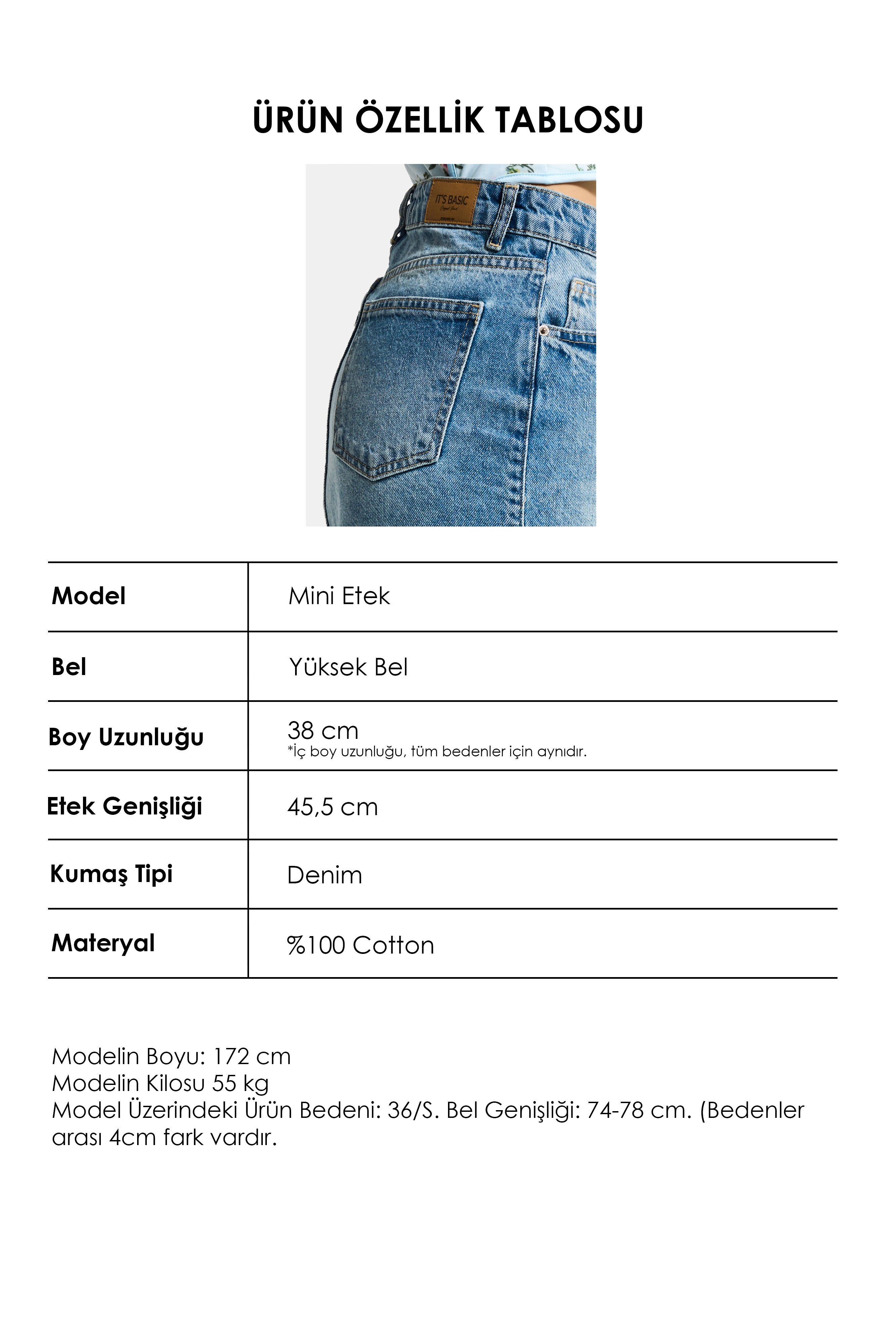 Kadın Tint Kot Rengi 2s6-3 Mini Boy Yandan Düğmeli Denim Etek
