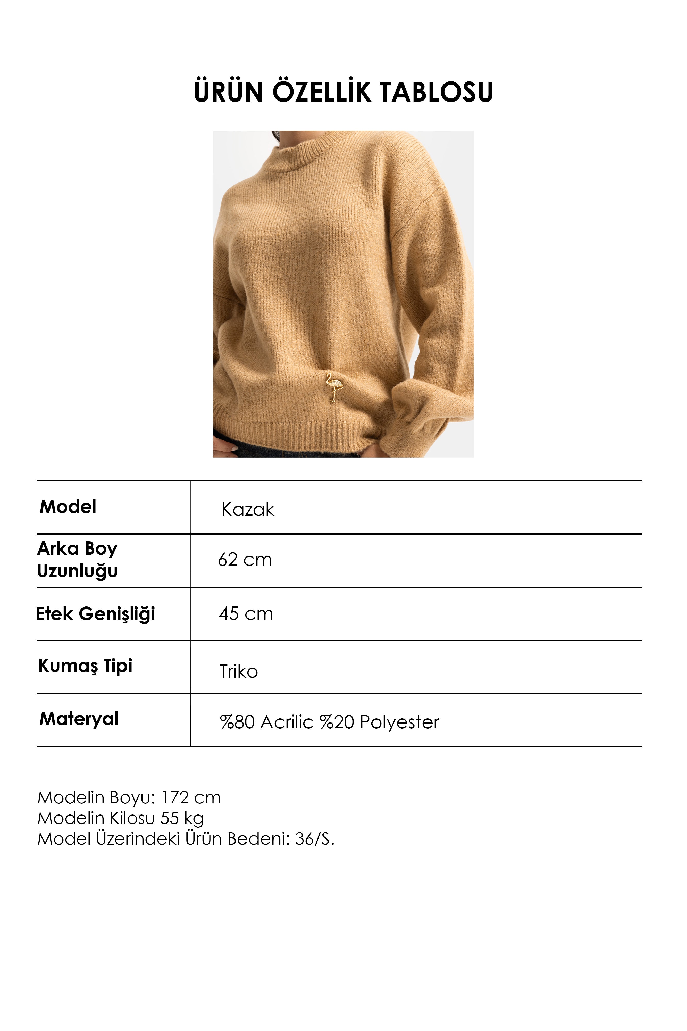 Kadın Vizon w6-111 Oversize Aksesuar Detaylı Tasarım Triko Kazak