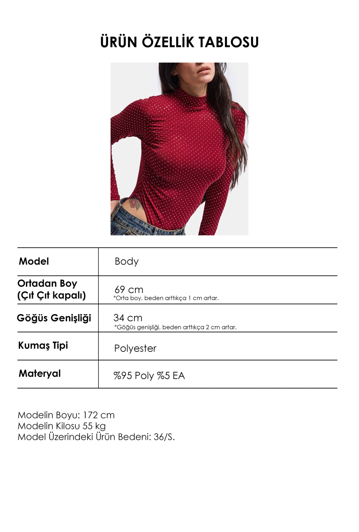Kadın w6-35 Snap Body Suit Parlak Taşlı Tasarım Body