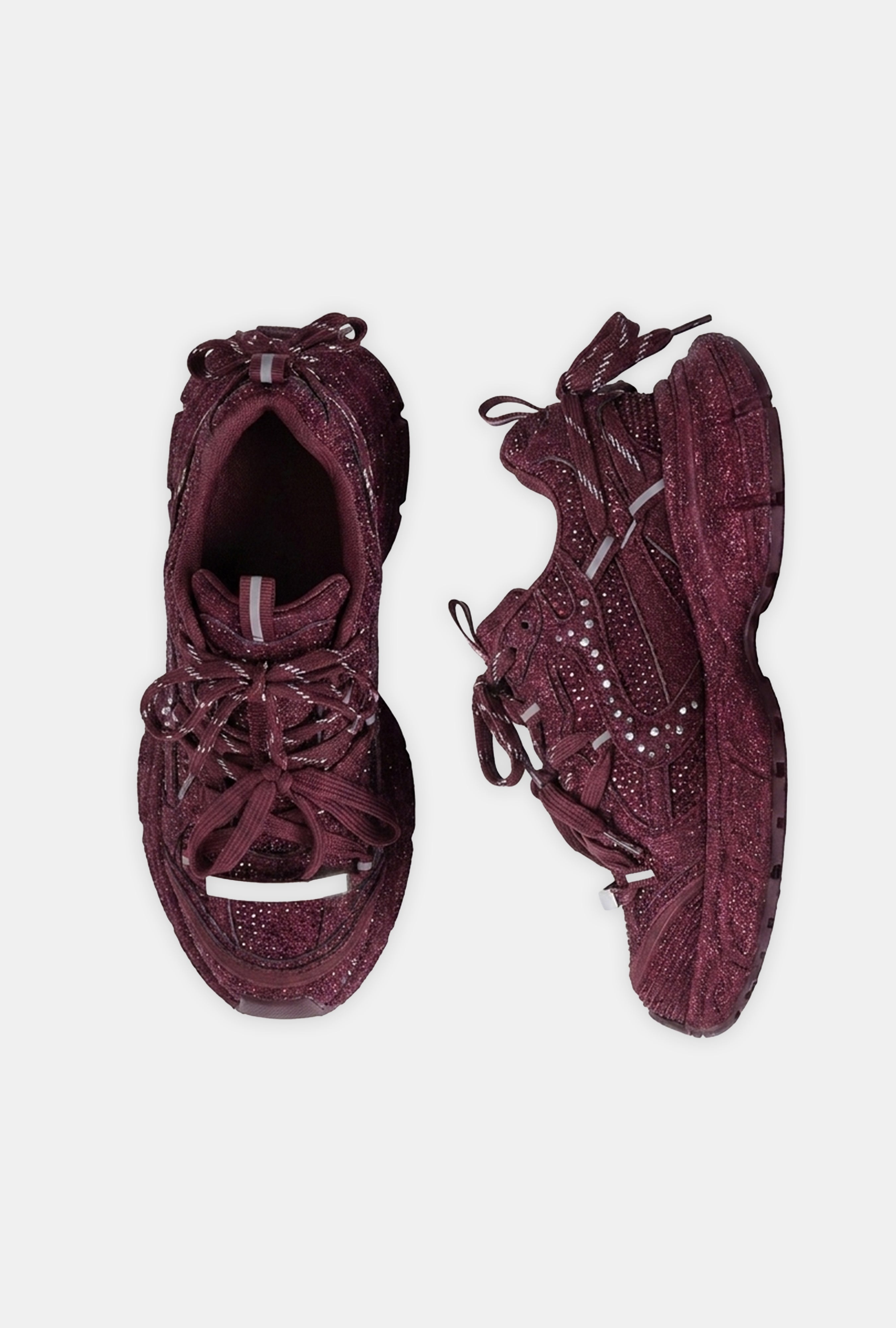 Kadın Bordo T11 İthal Işıltılı Taş Kaplama Özel Tasarım Sneaker Ayakkabı