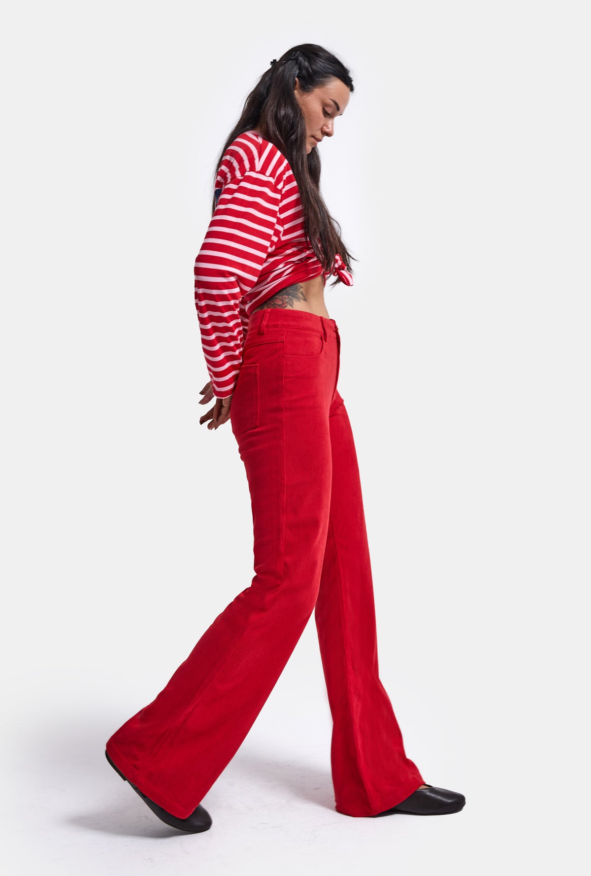 Kadın Kırmızı Flare Fit Velvet Kadife Kumaş Pantolon
