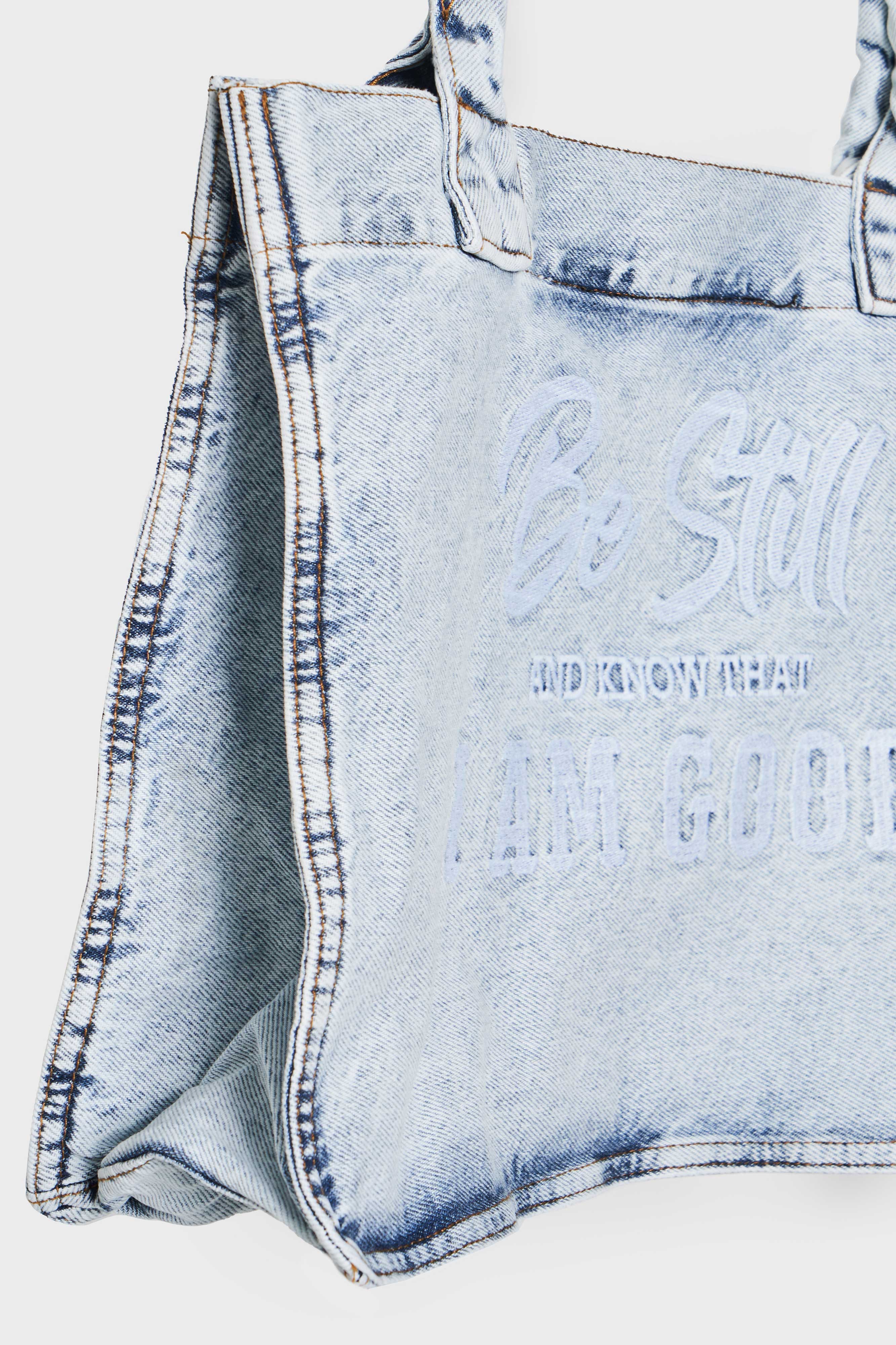 Kot Rengi 1-B-3W4-27 Nakışlı Körüklü Askılı Denim Çanta