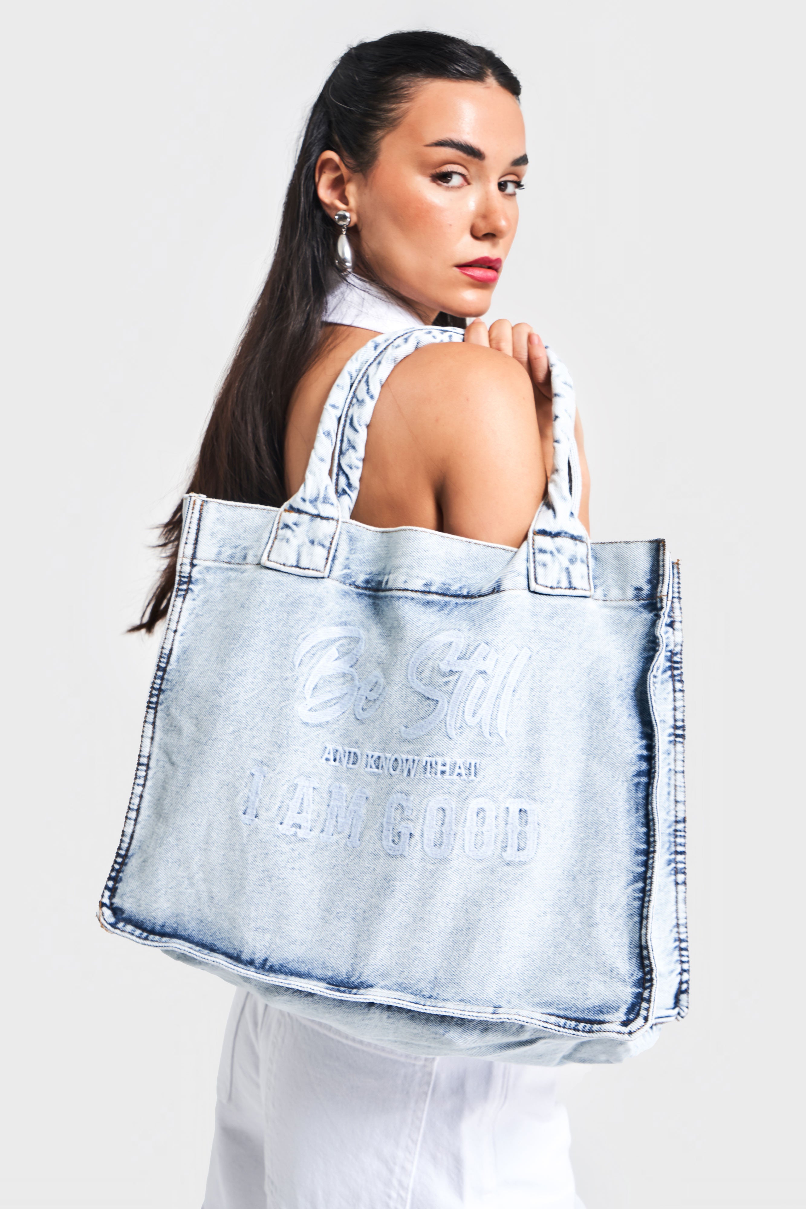 Kot Rengi 1-B-3W4-27 Nakışlı Körüklü Askılı Denim Çanta