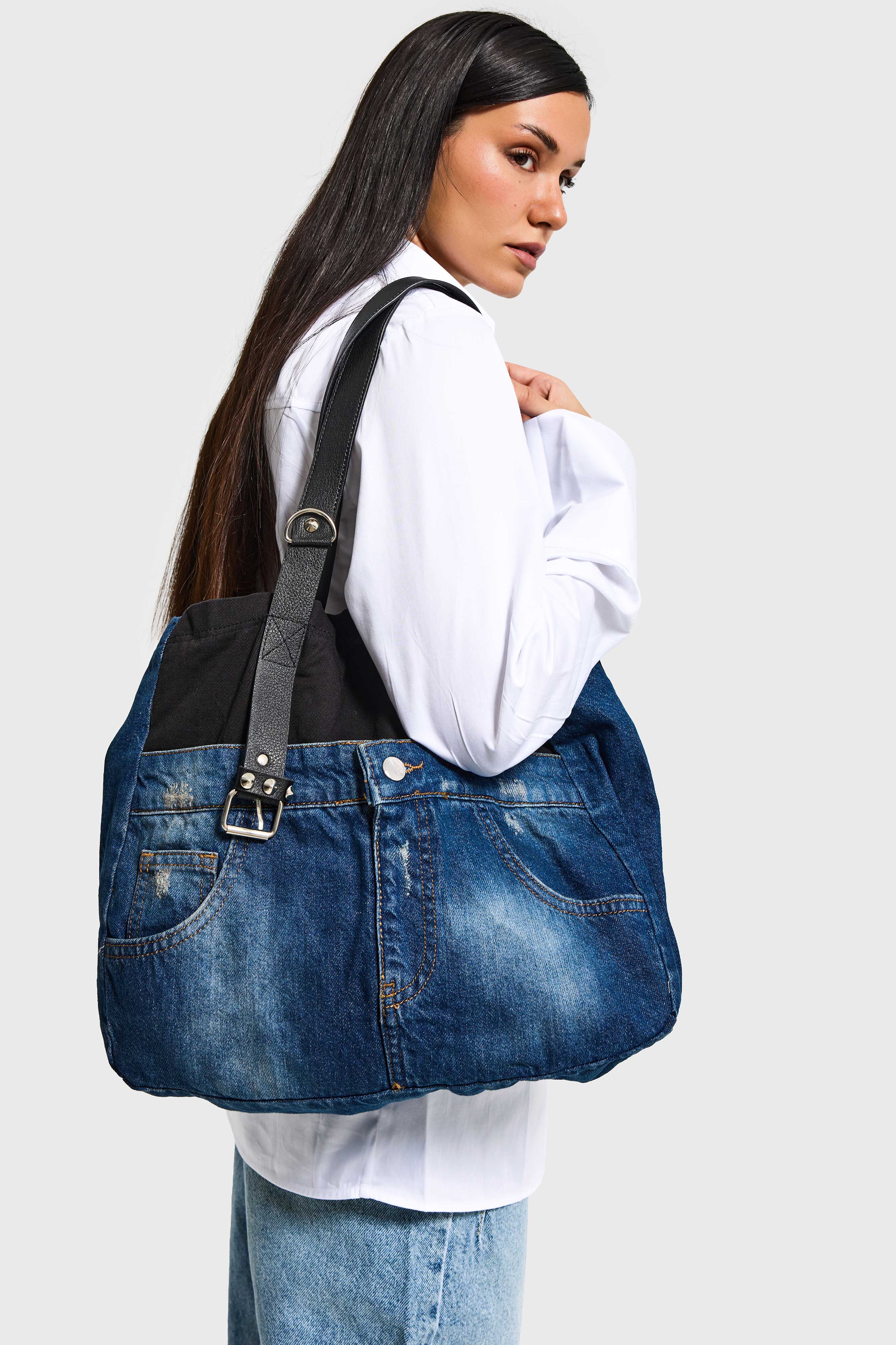 Kot Rengi Deri Askılı Özel Tasarım Denim Çanta