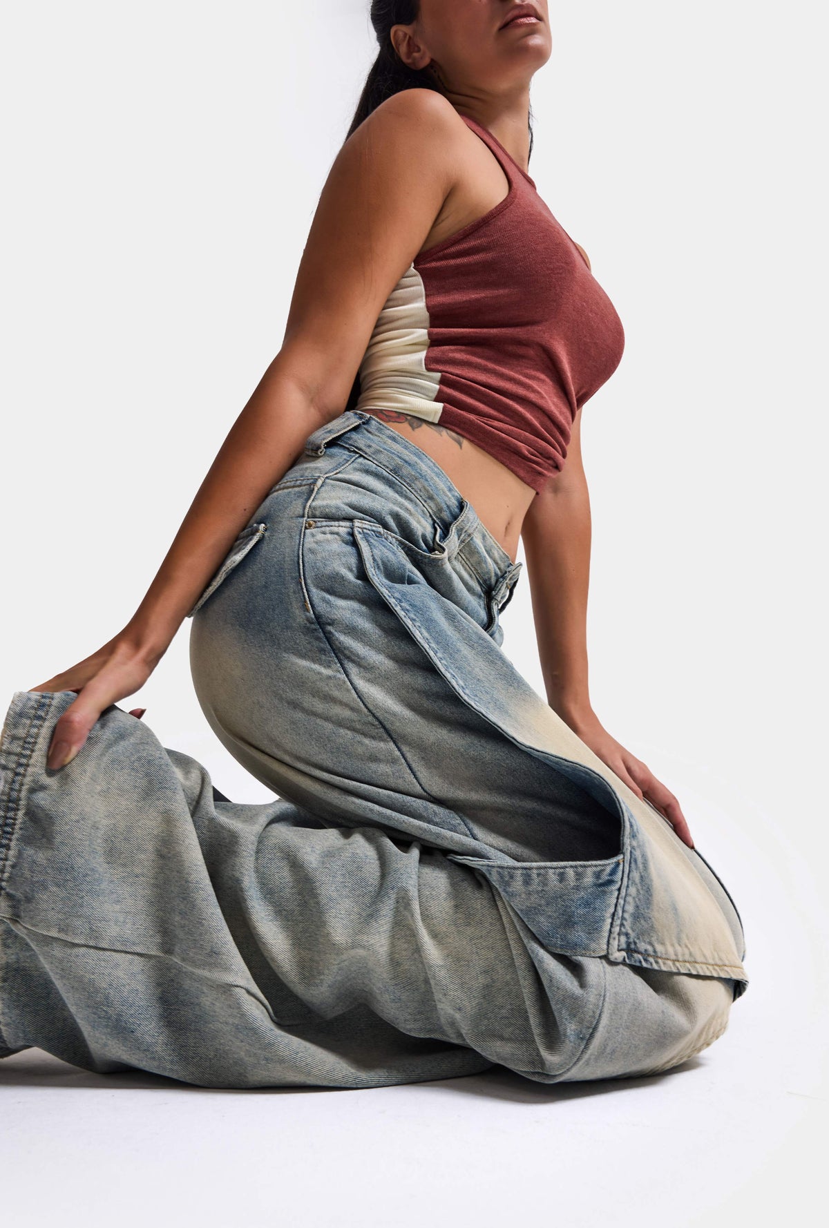 Kadın Kot Rengi Baggy Fit T13T Özel Tasarım Denim Jean