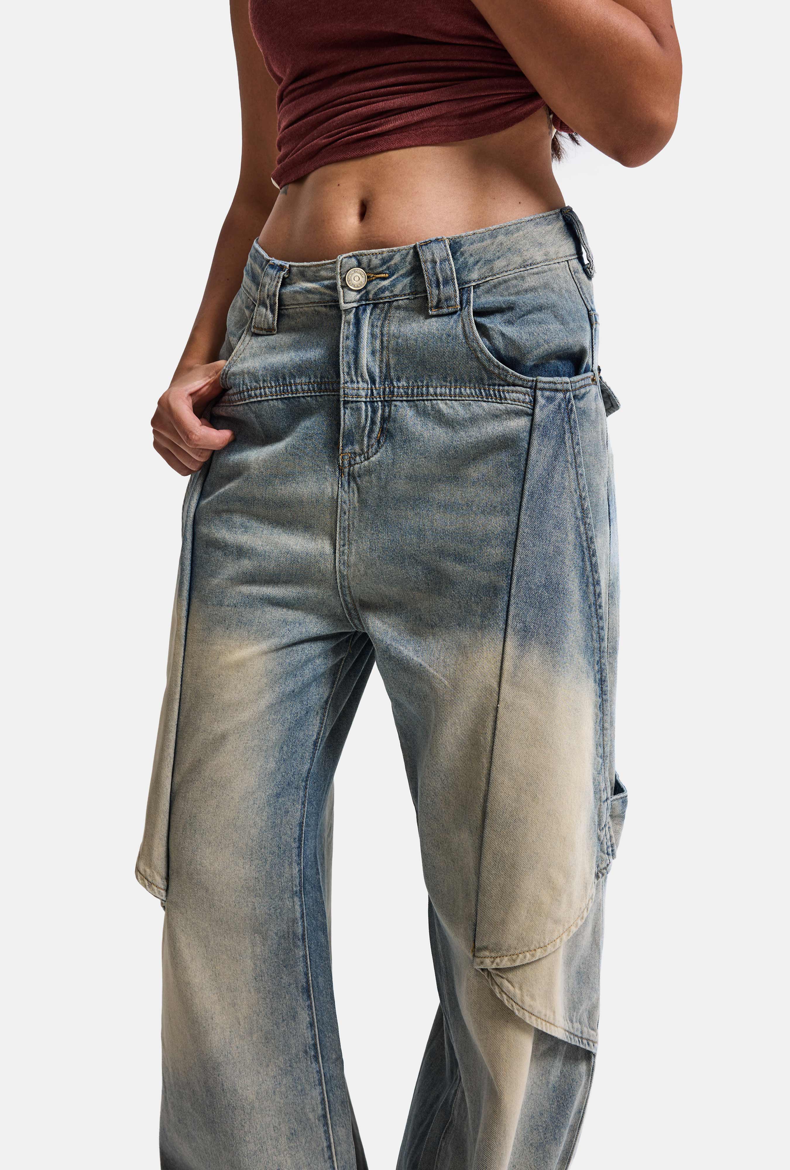 Kadın Kot Rengi Baggy Fit T13T Özel Tasarım Denim Jean
