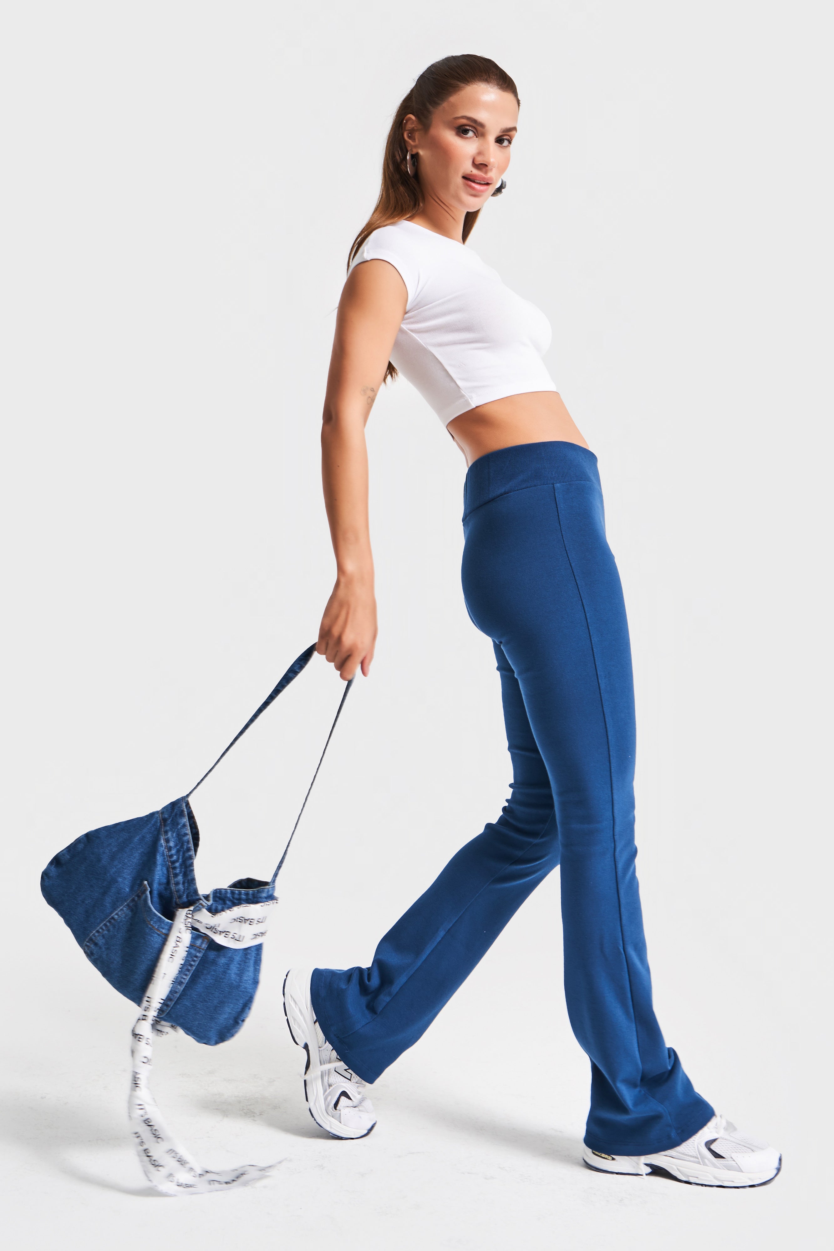 Mavi Renk 1w4-7 Cep Detaylı Fularlı Askılı Denim Çanta