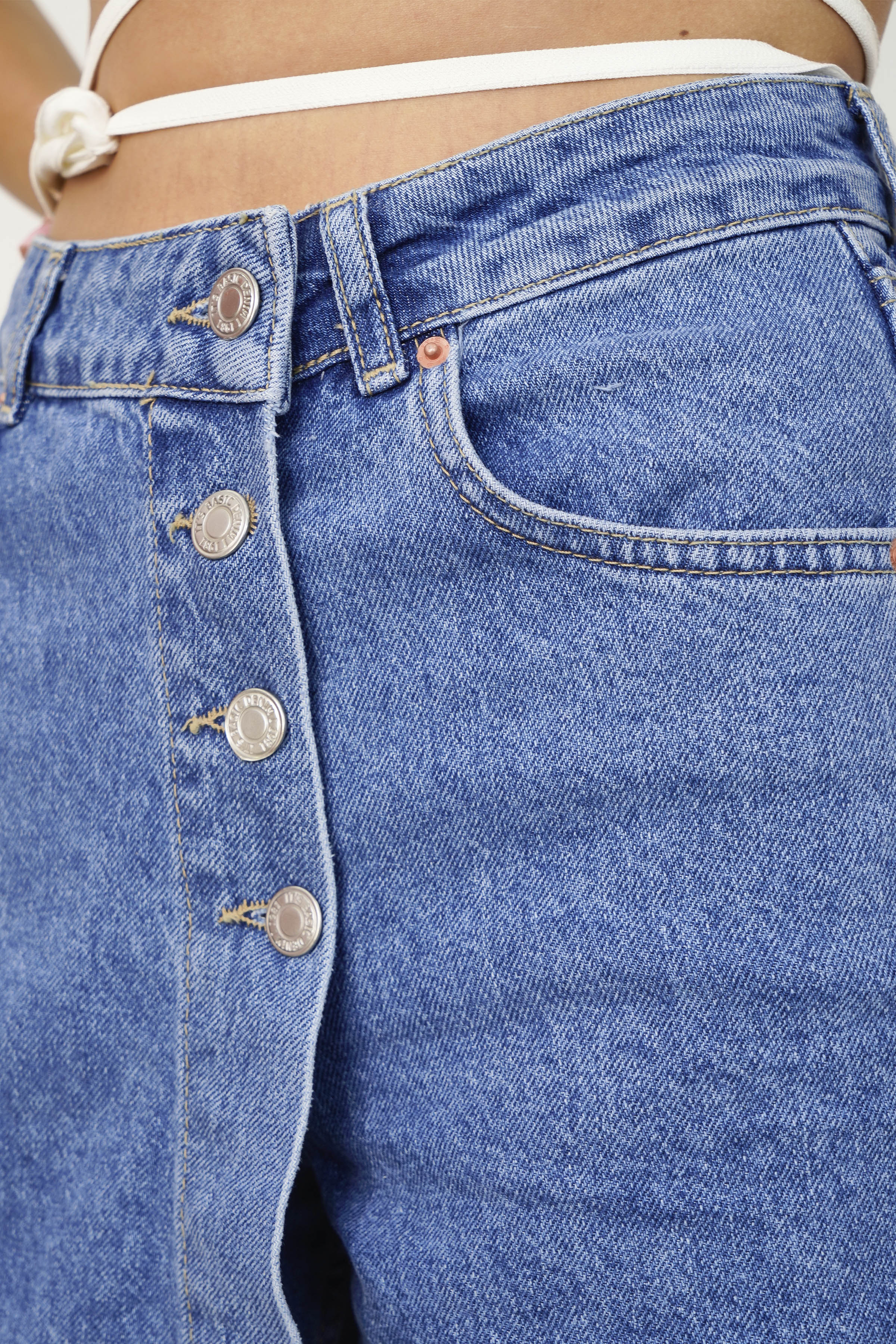 Denim Color High Waist Shorts with Front Buttons