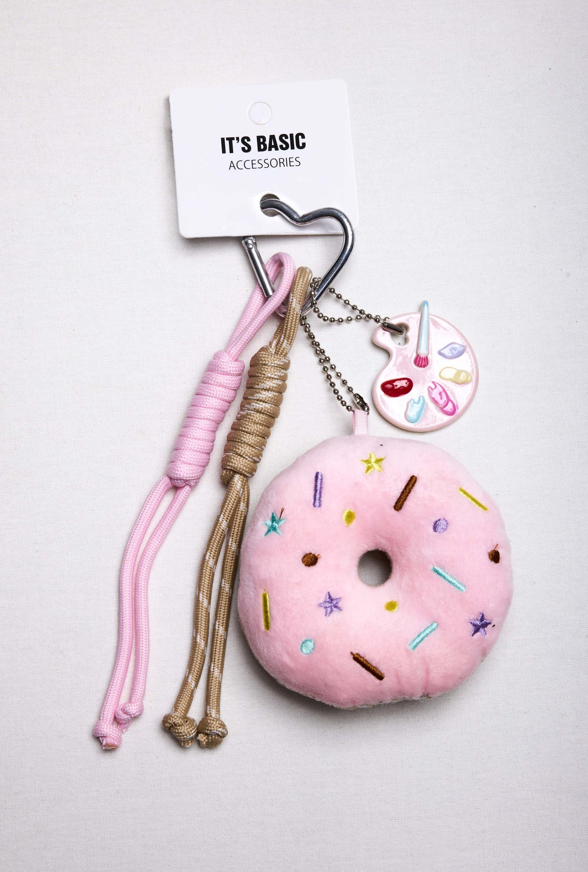 Pembe Donut Detaylı Çoklu Charm Anahtarlık Çanta Kıyafet ve Telefon Aksesuarı