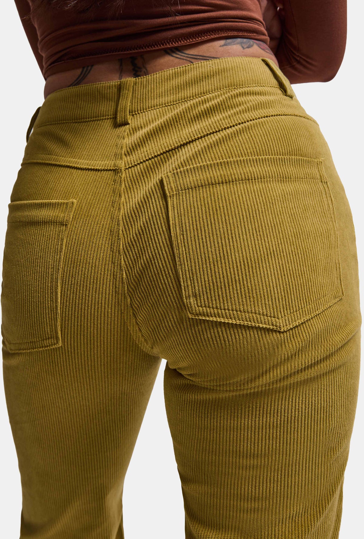 Kadın Yağ Yeşili Flare Fit Velvet Kadife Kumaş Pantolon