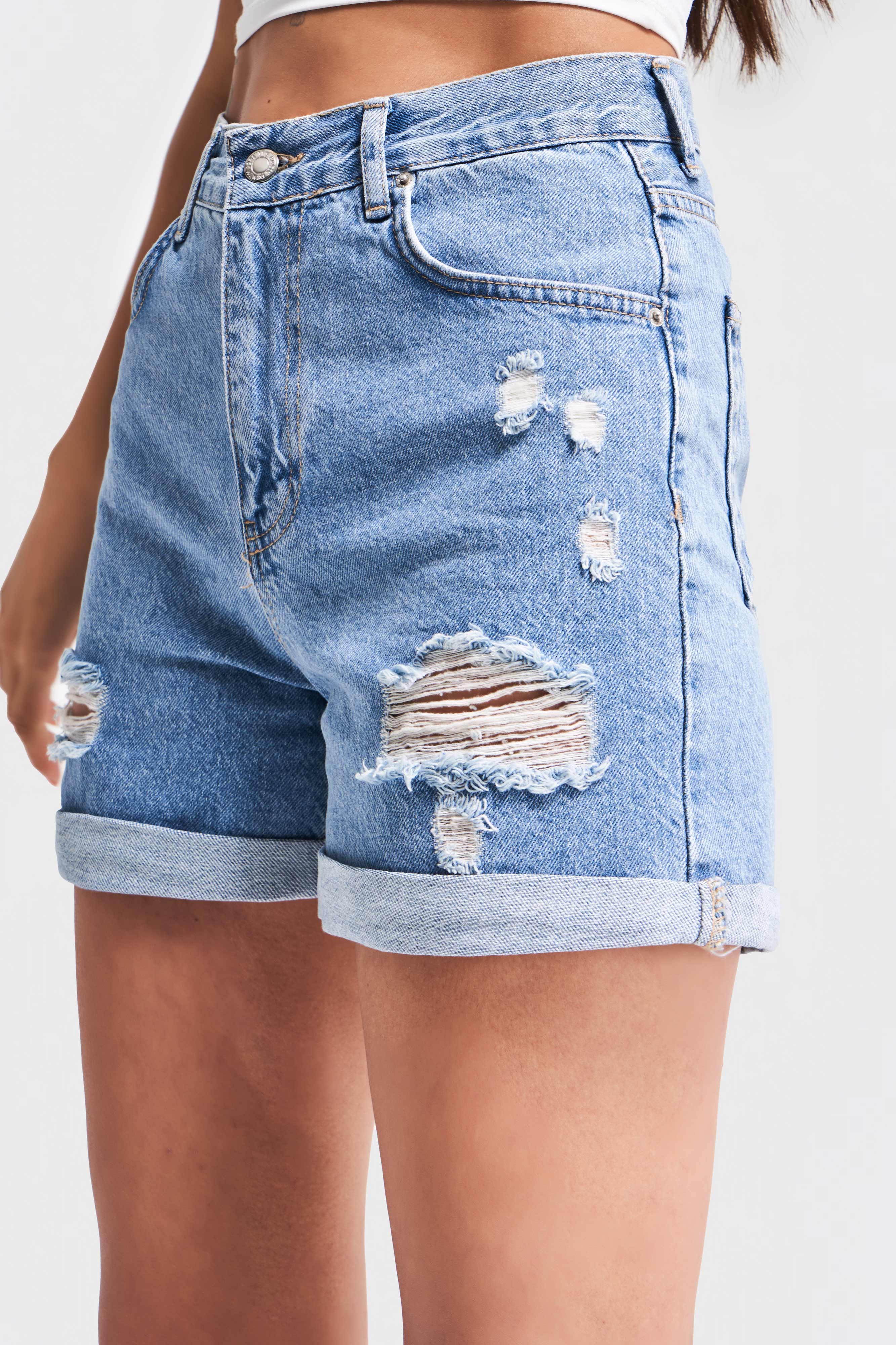 Ripped Model High Waist Denim Color Jeans