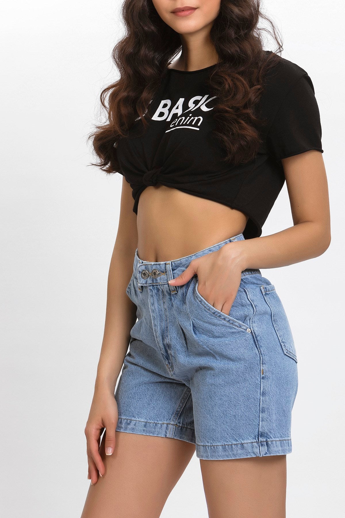 High Waist Jean Stone Color Women's Denim Shorts