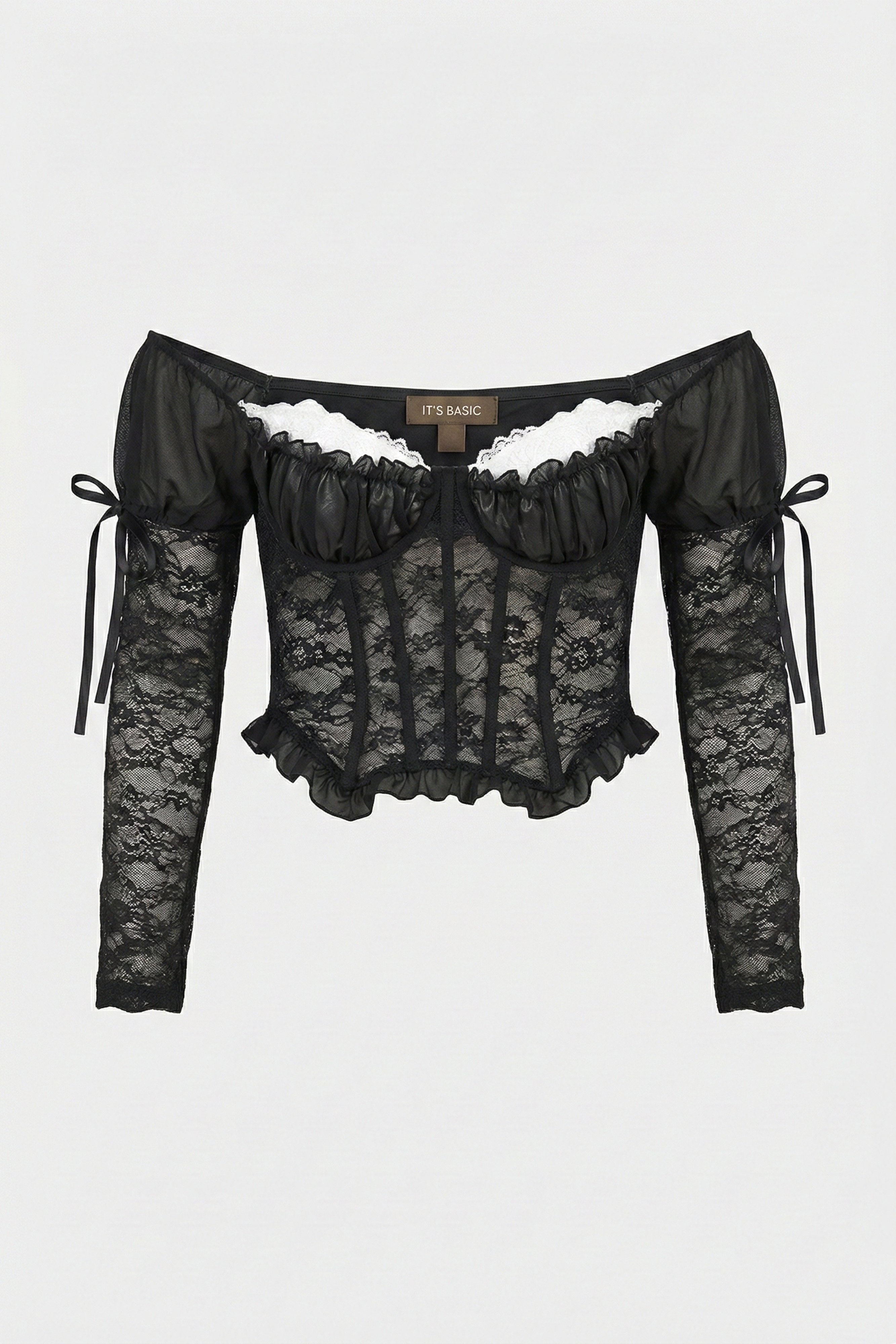 Kadın Siyah Balenli Omuz Detaylı Dantelli Beyaz Pedli Özel Tasarım Büstiyer