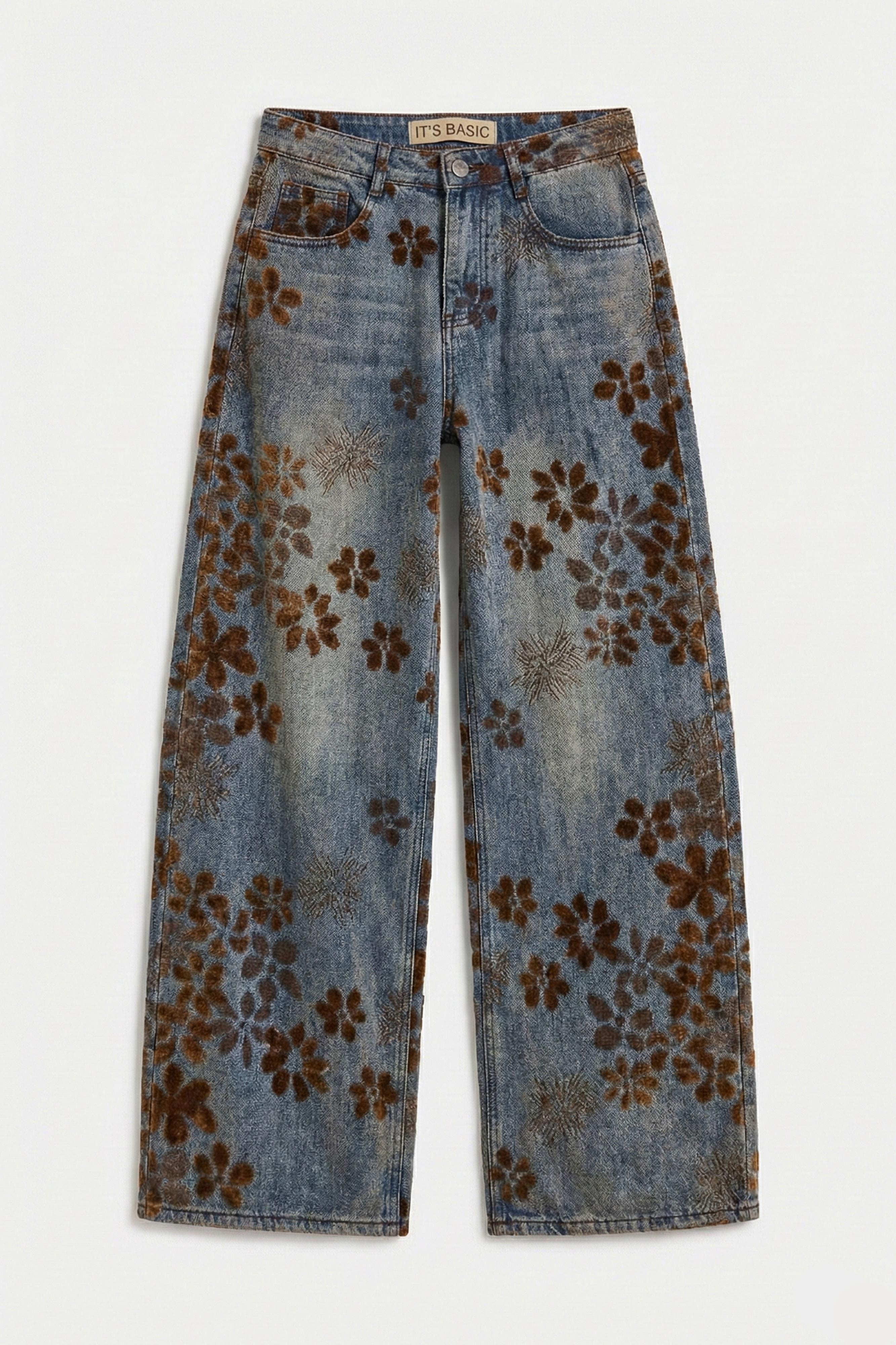 Kadın T.Kot Rengi s5-8 Özel Flok Desenli Skater Fit Tasarım Denim Jean