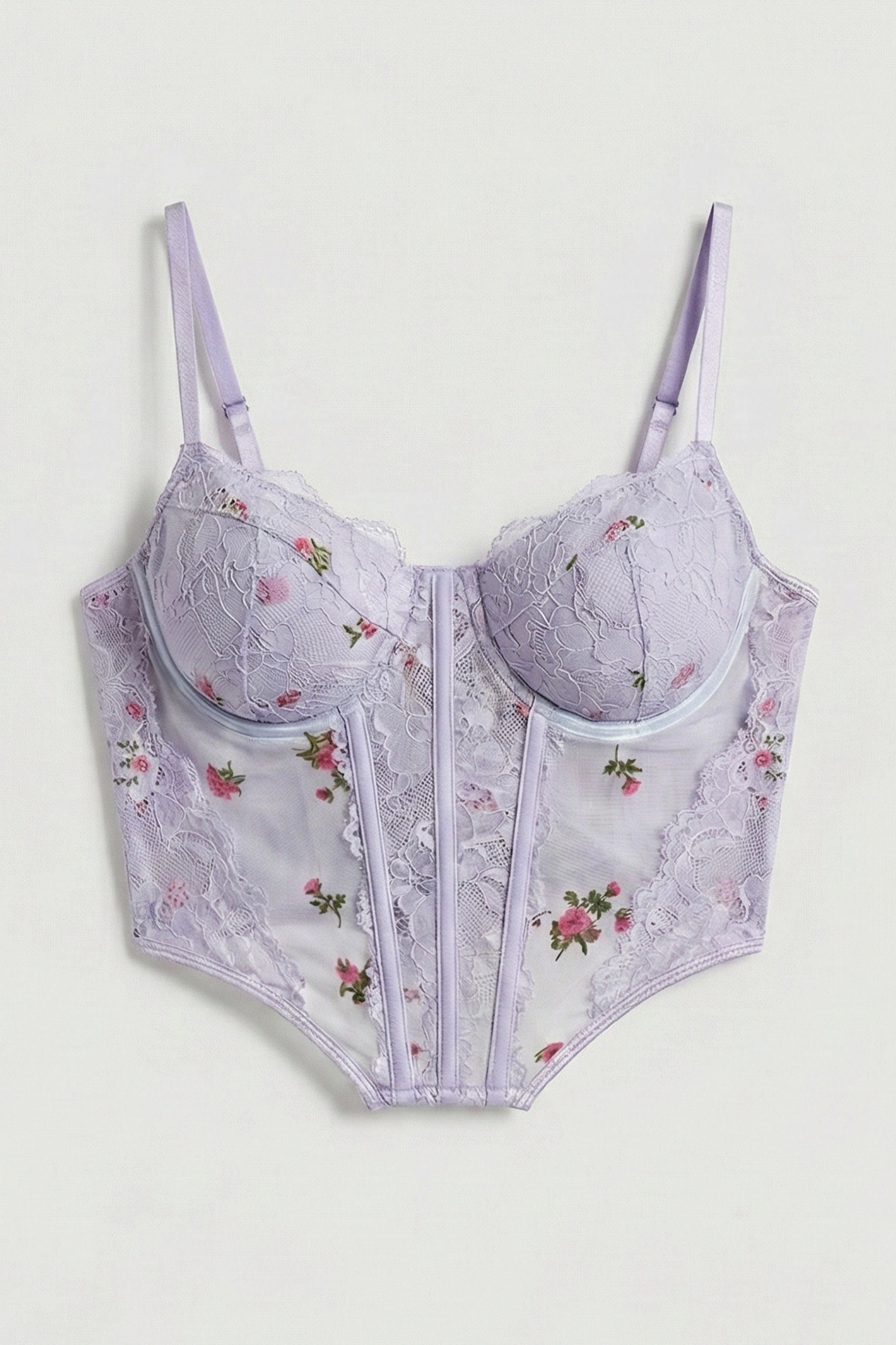 Kadın Lila w5 Balenli Dantel Çiçek Desenli Özel Tasarım Askılı Büstiyer