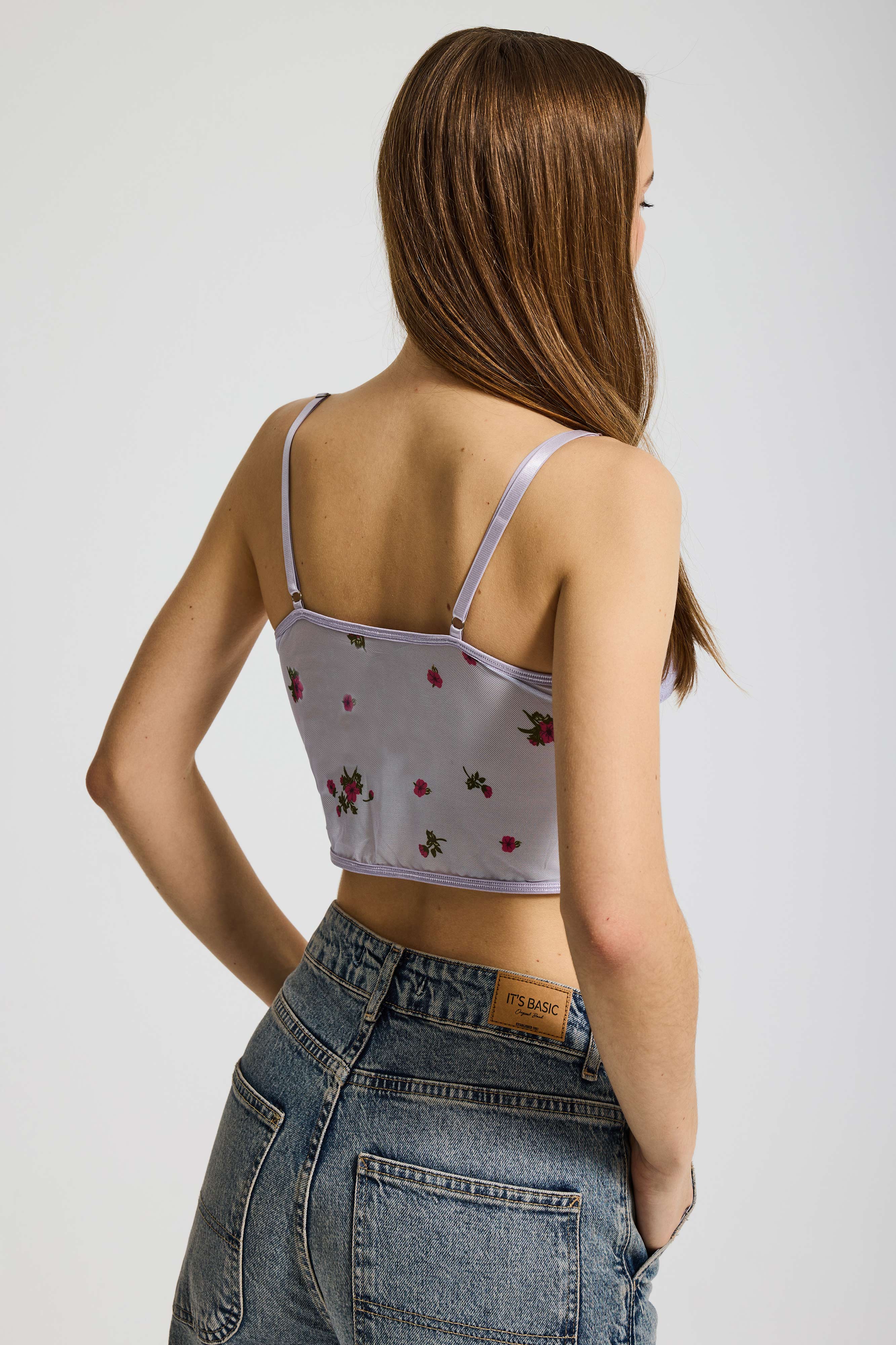 Kadın Lila w5 Balenli Dantel Çiçek Desenli Özel Tasarım Askılı Büstiyer