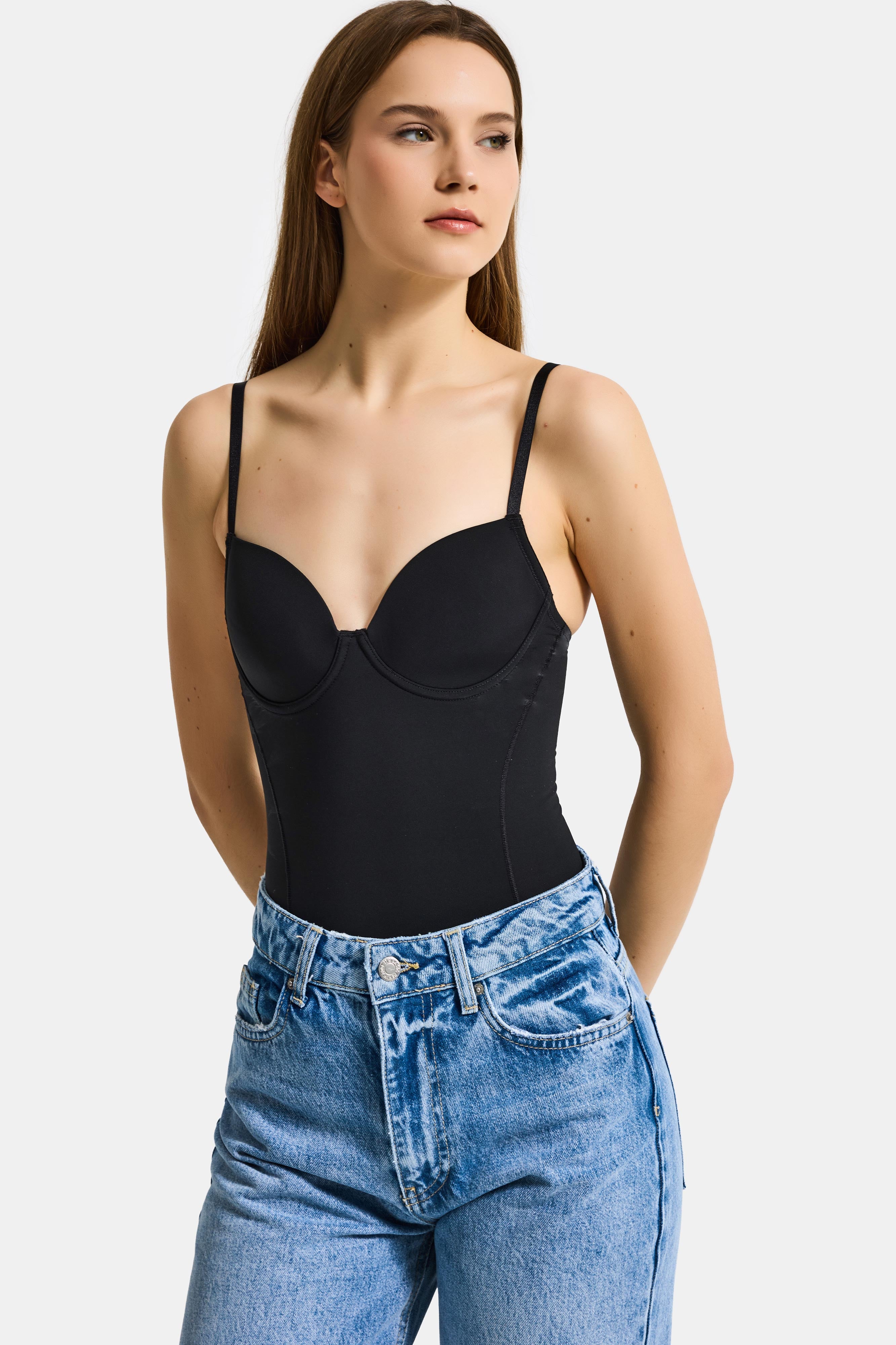 Kadın Siyah w5 Çıtçıtlı Toparlayıcı Dantel Detaylı Destekli Cup Tasarım Askılı Body